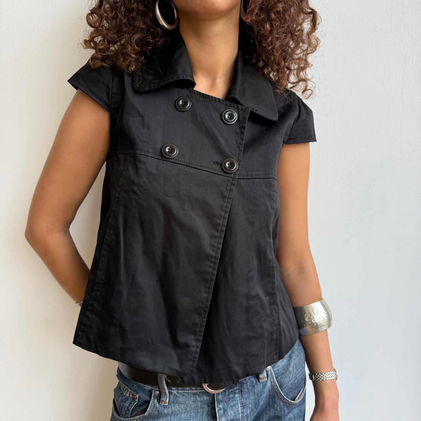 Black short sleeve peacoat - Size S