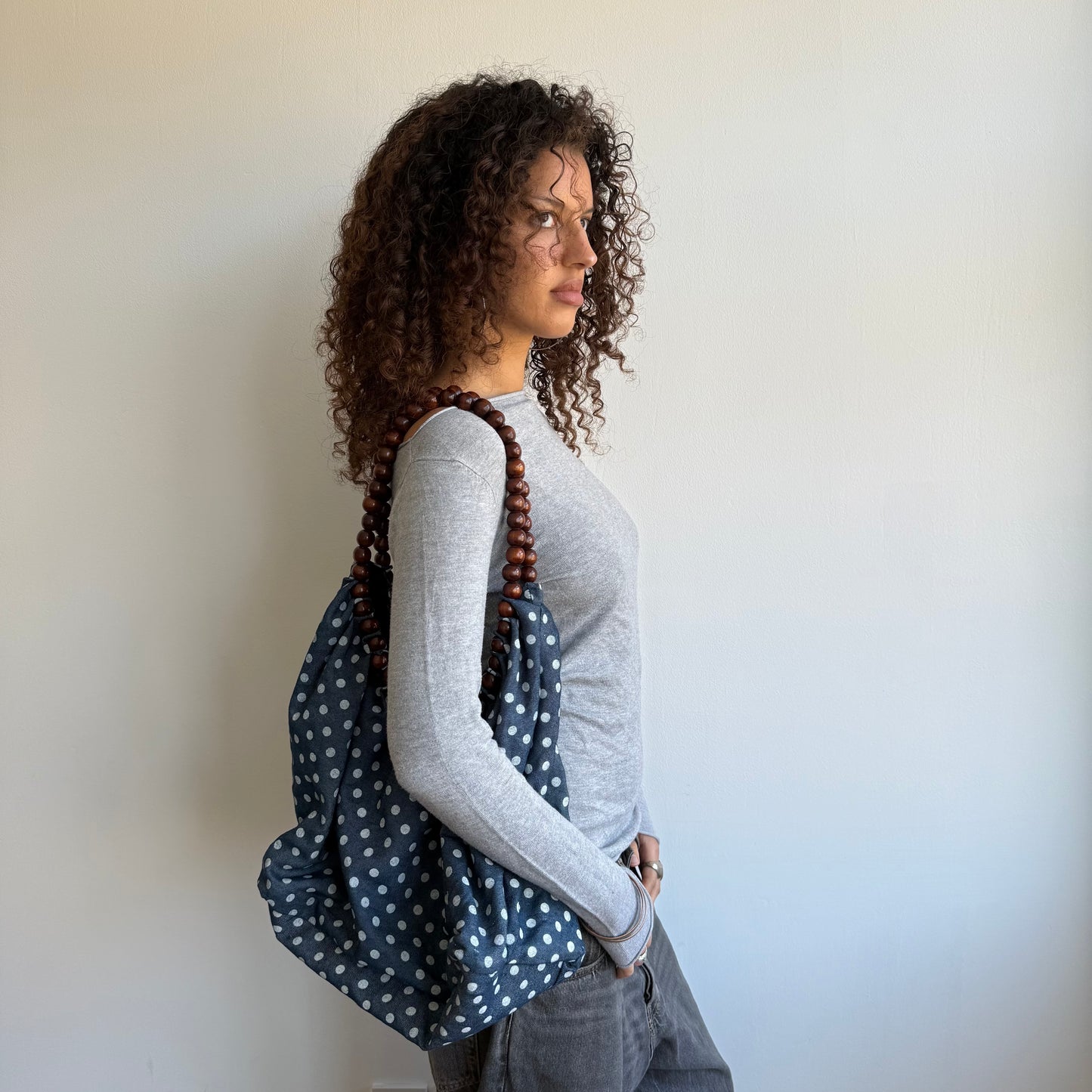 Blue polka dot beaded bag