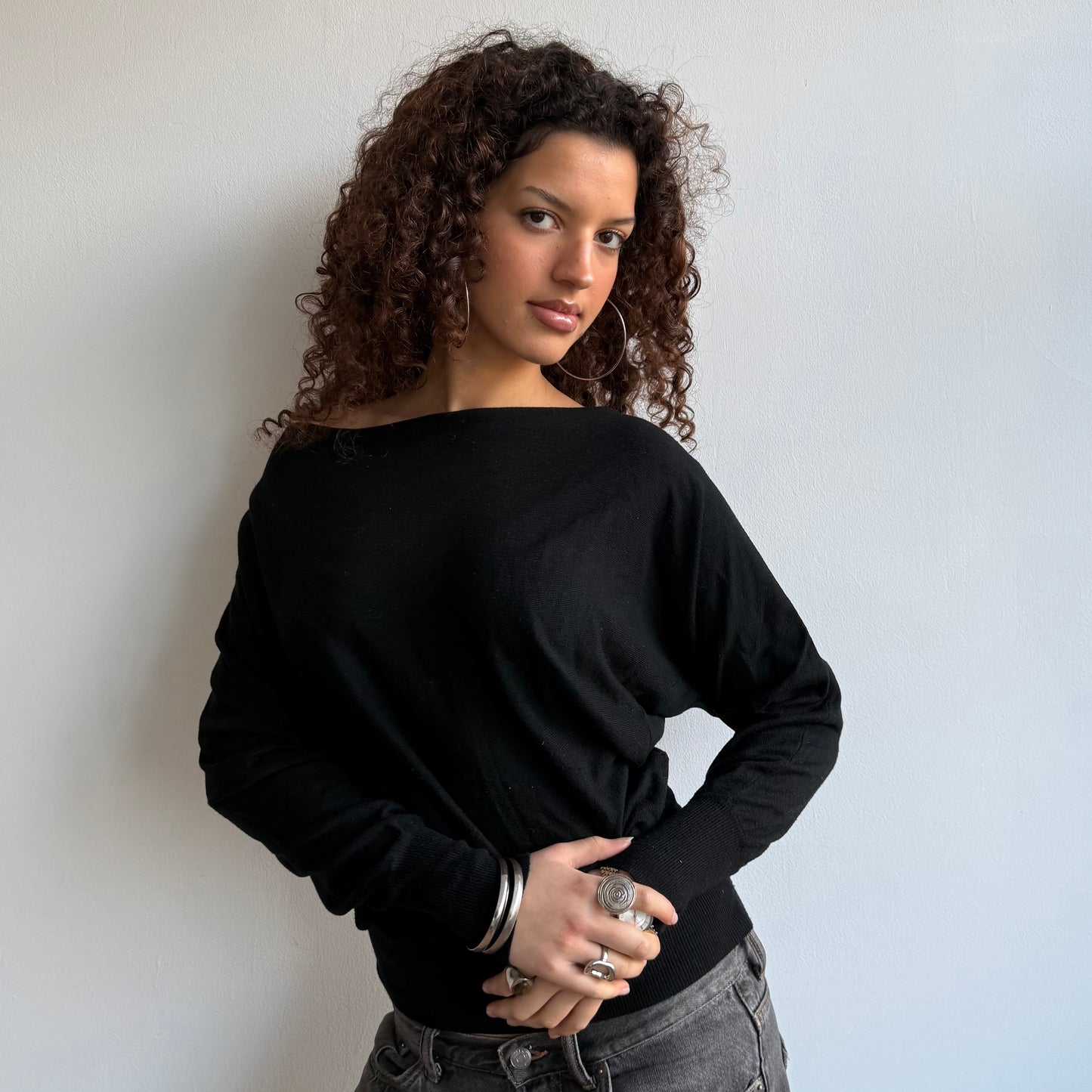 Black slouchy knit jumper - Size S