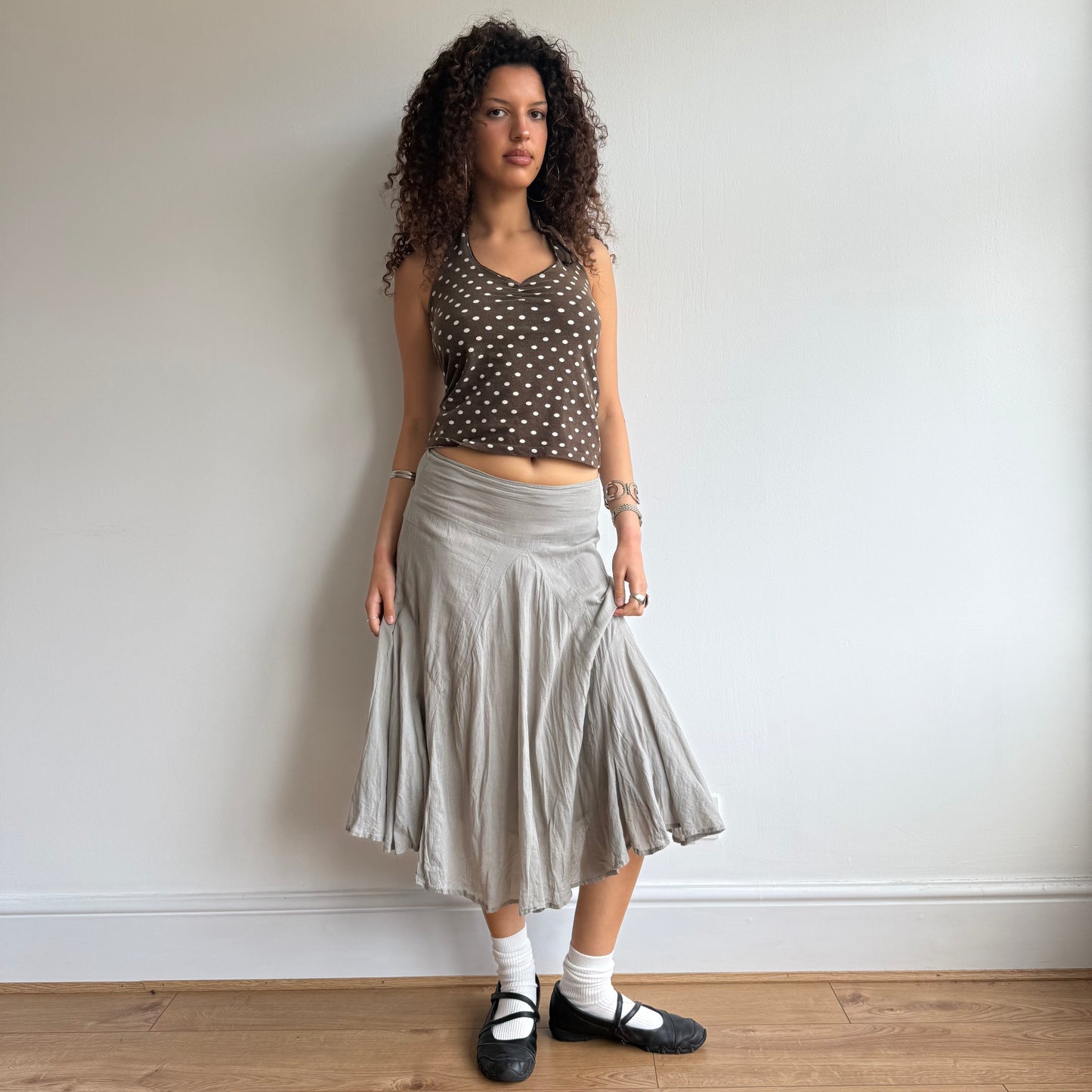 Grey floaty midi skirt - Size S