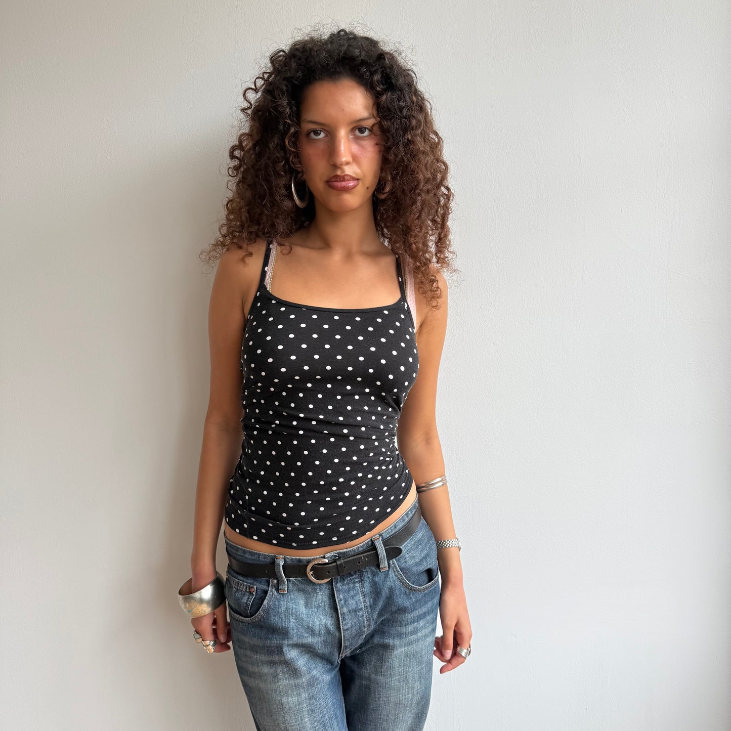 Black polka dot cami - Size S