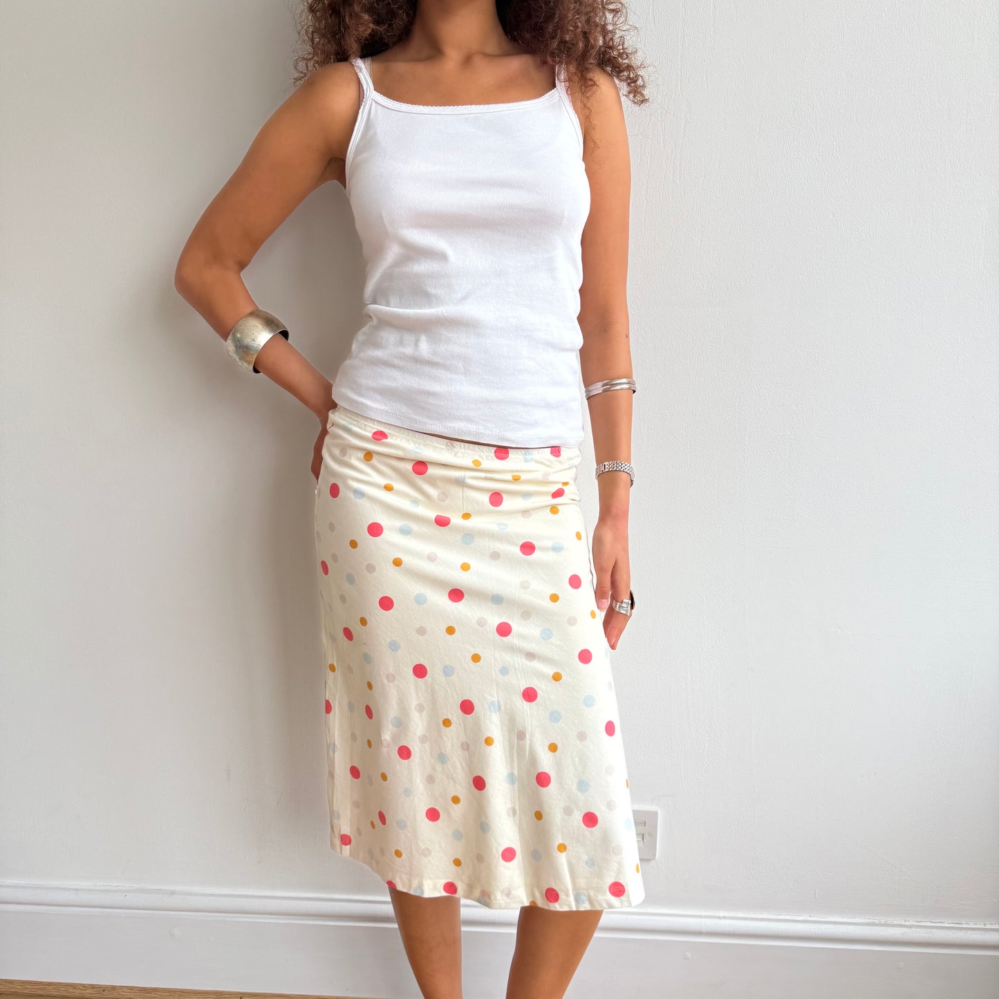 Cream rainbow polka dot midi skirt - Size S