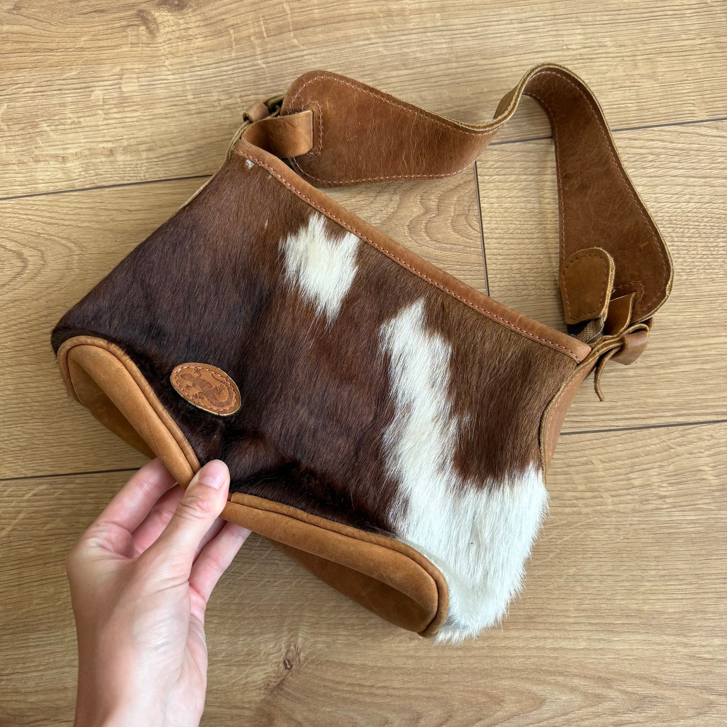 Leather cow print bag