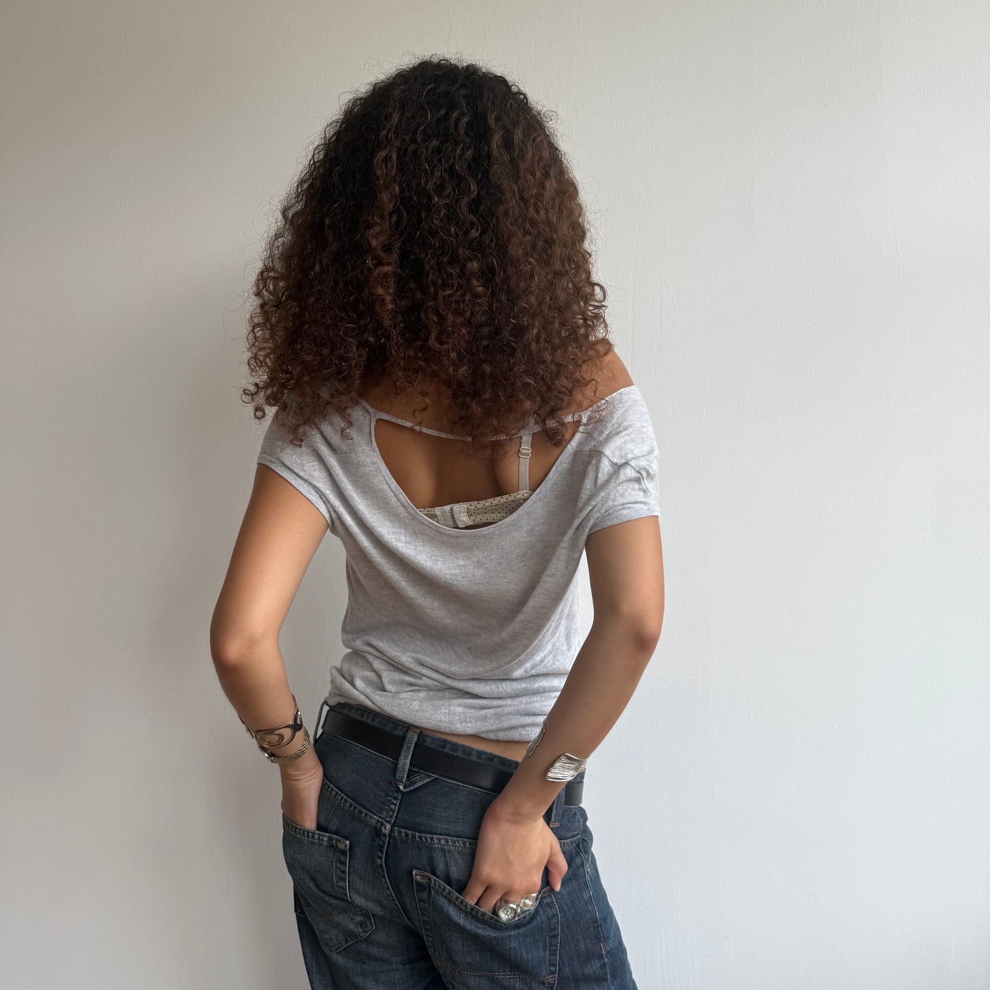 Grey slouchy open back knit - Size S