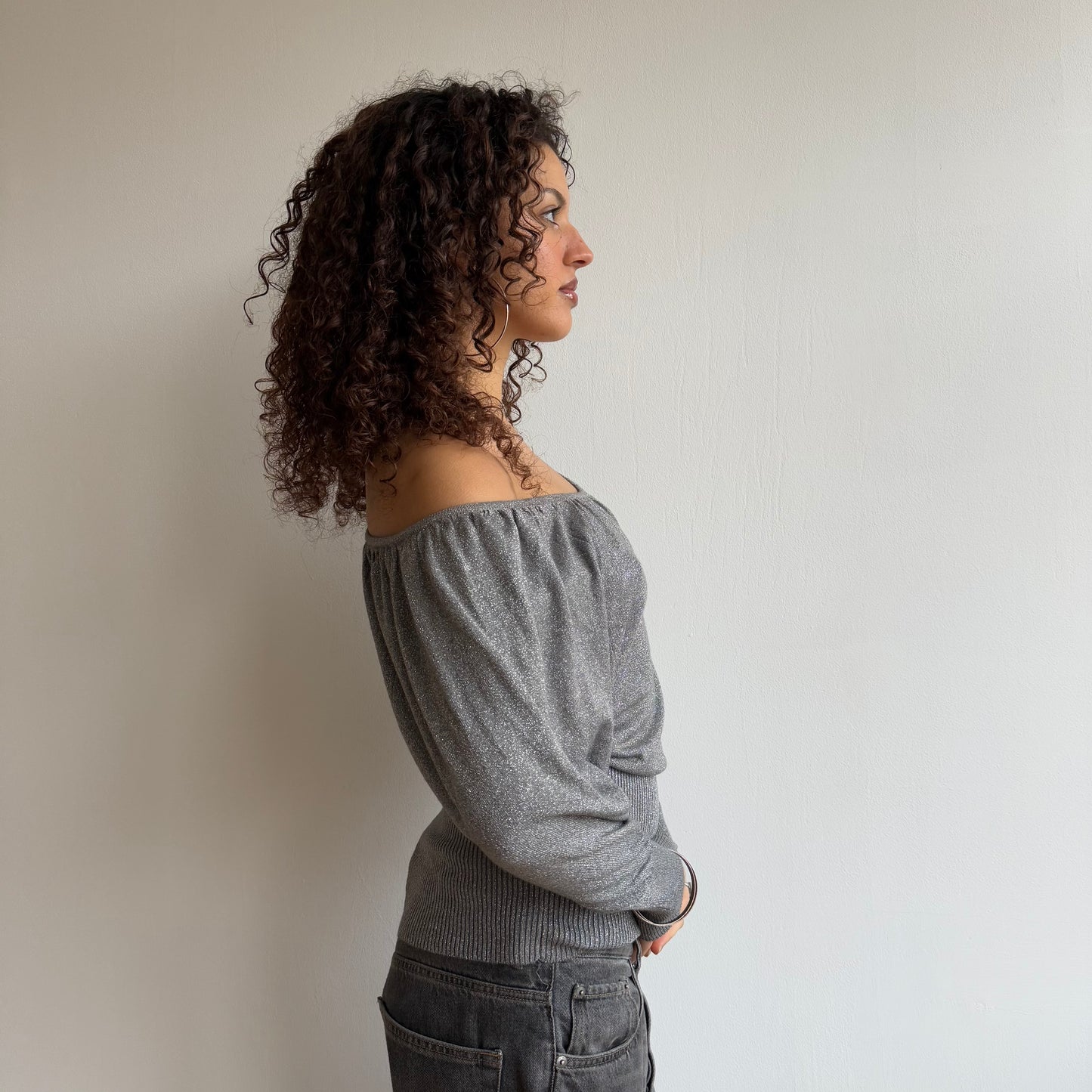 Silver sparkly batwing knit - Size S