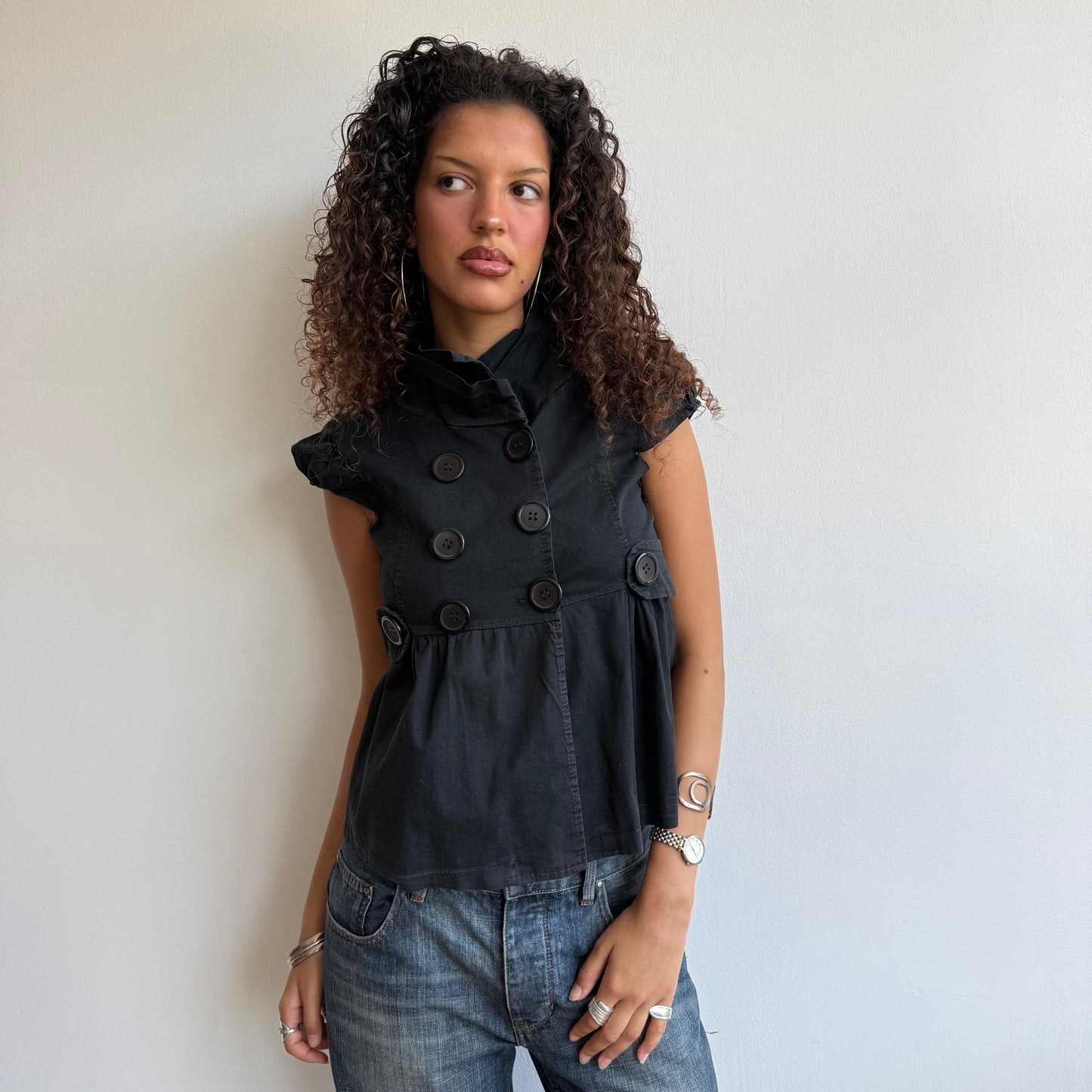 Black short sleeve peacoat - Size S