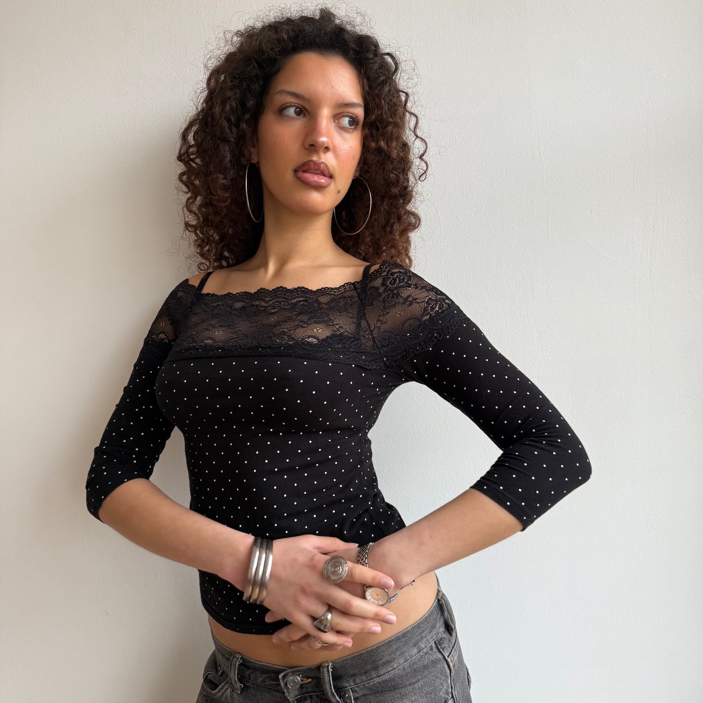 Polka dot lace top - Size S