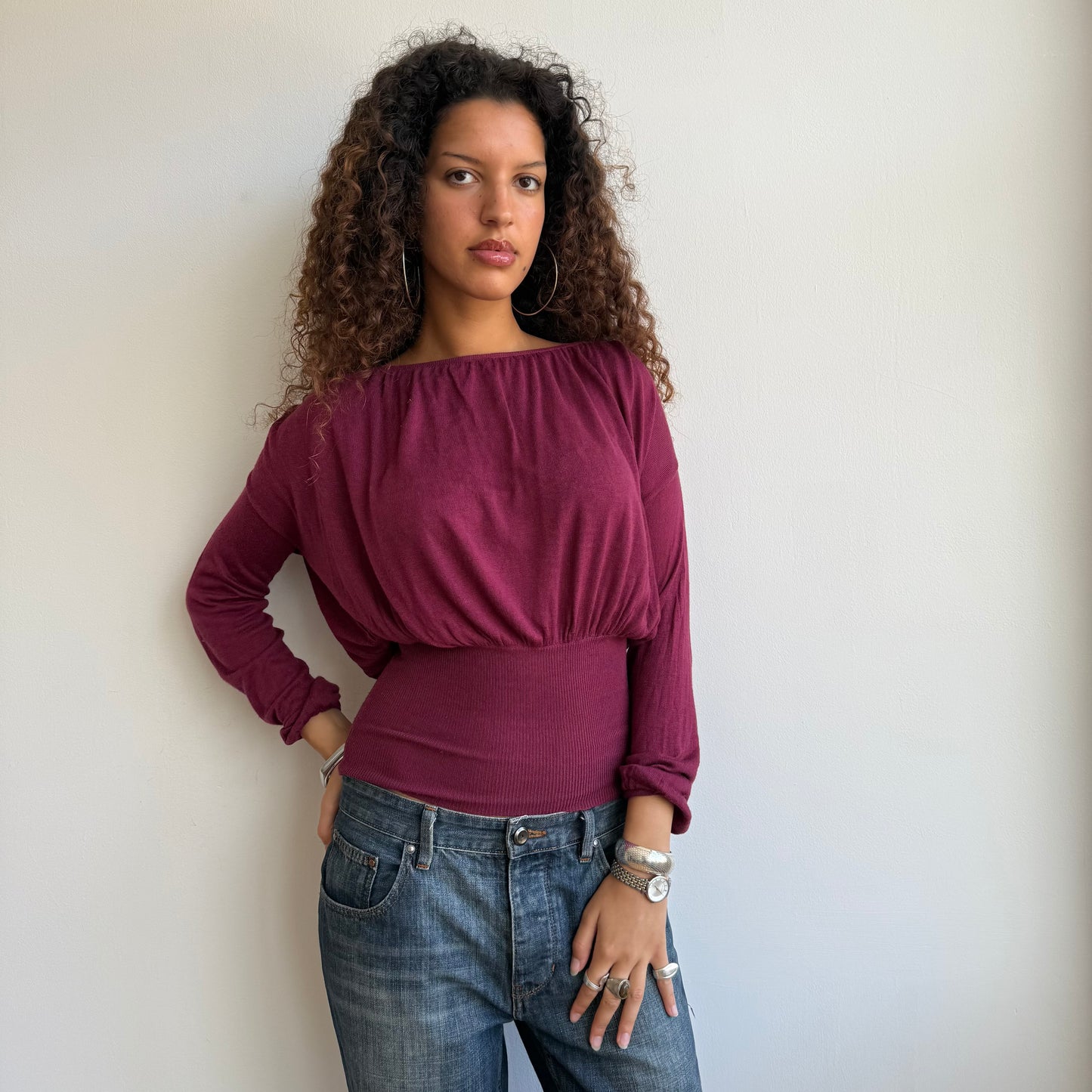 Burgundy slouchy keyhole knit - Size S