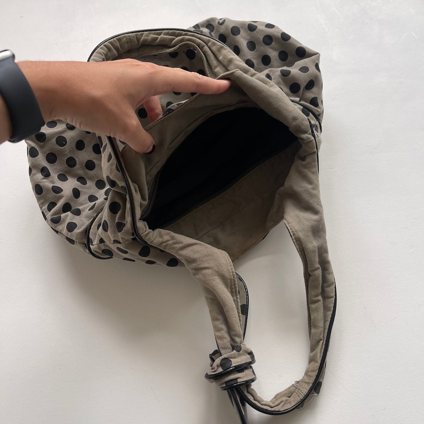 Khaki polka dot bag