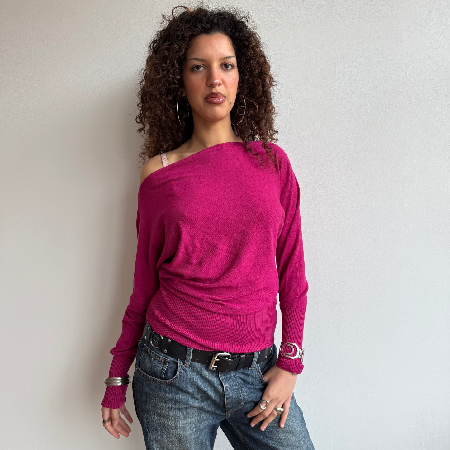 Fuschia slouchy knit jumper - Size M