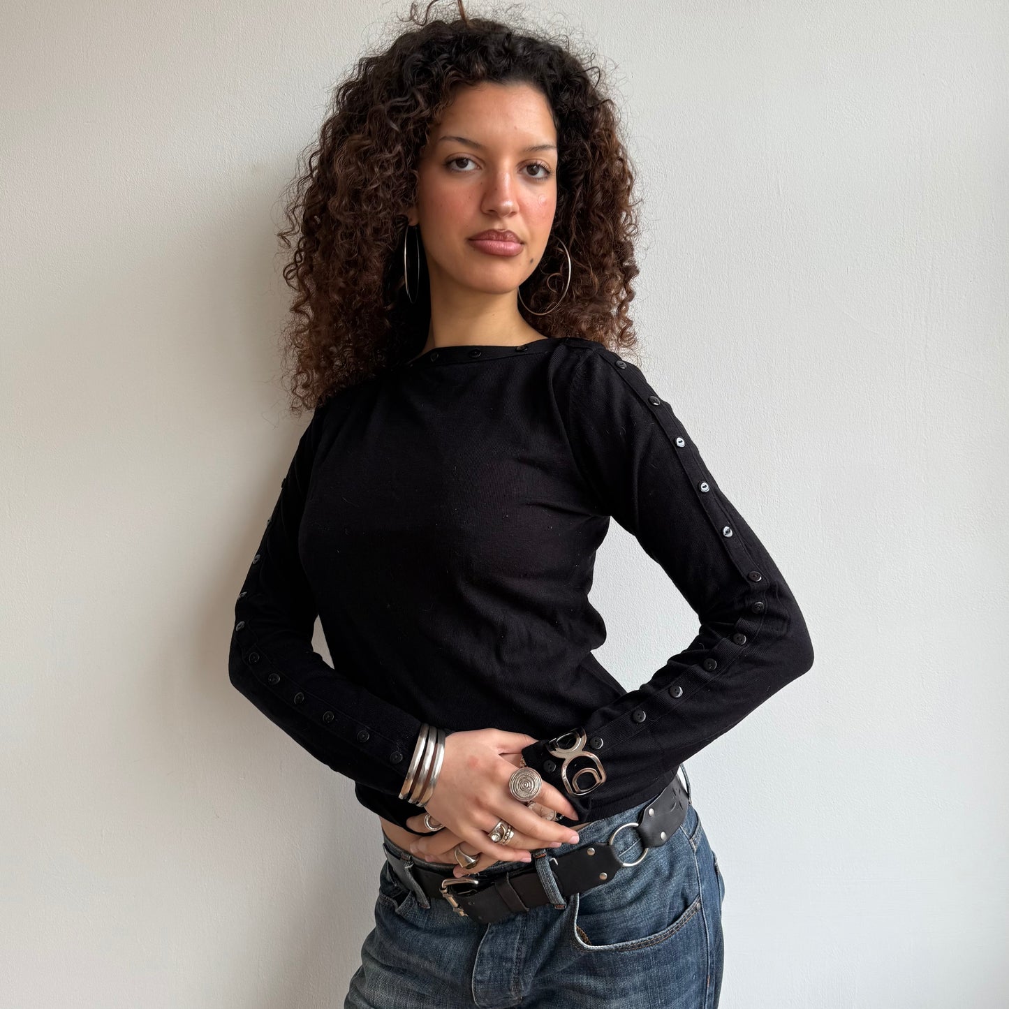 Black button boatneck knit - Size S