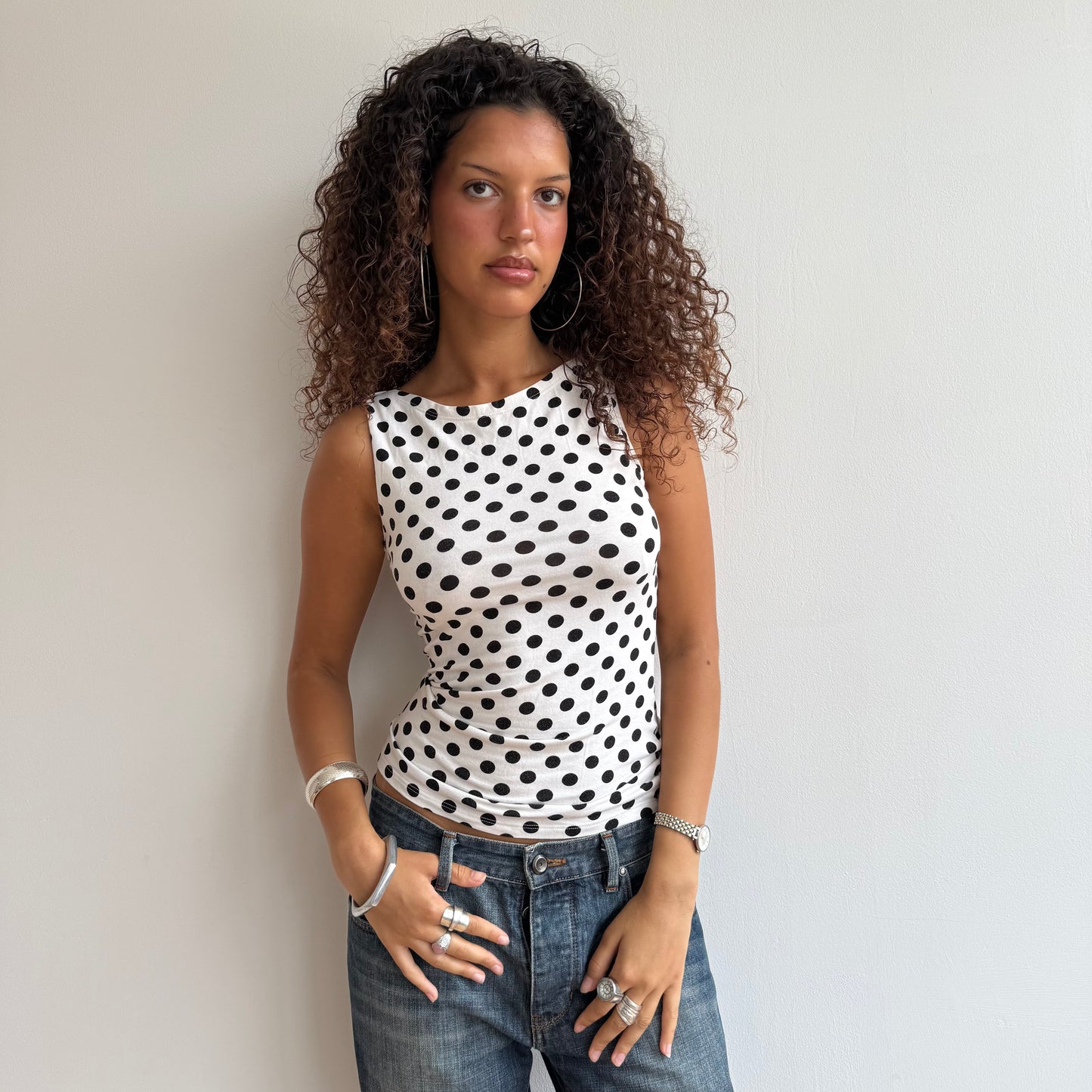 White polka dot top - Size M