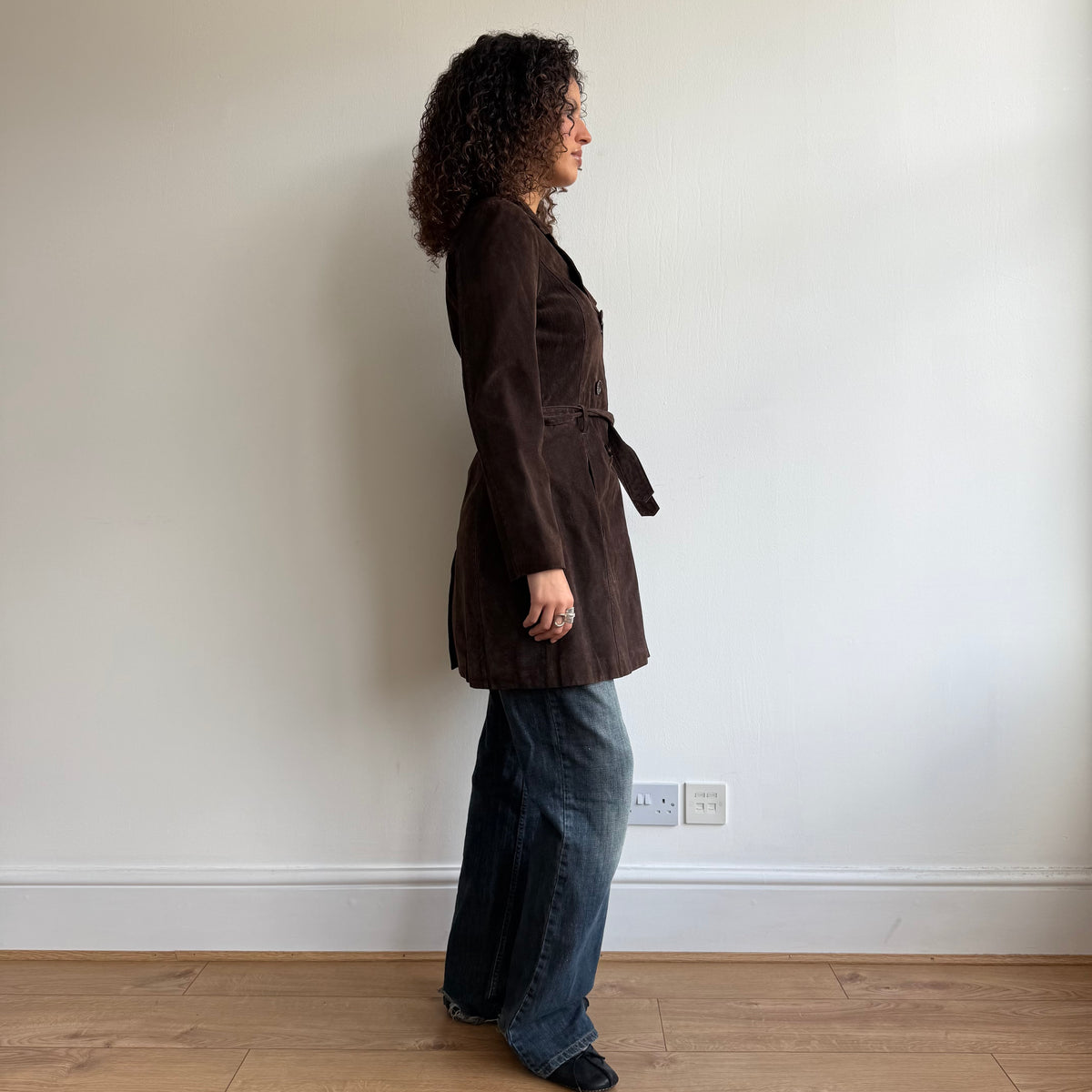 Brown leather suede trench - Size S