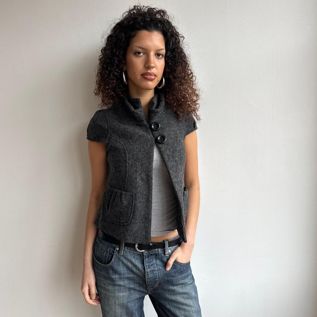 Grey short sleeve peacoat - Size S