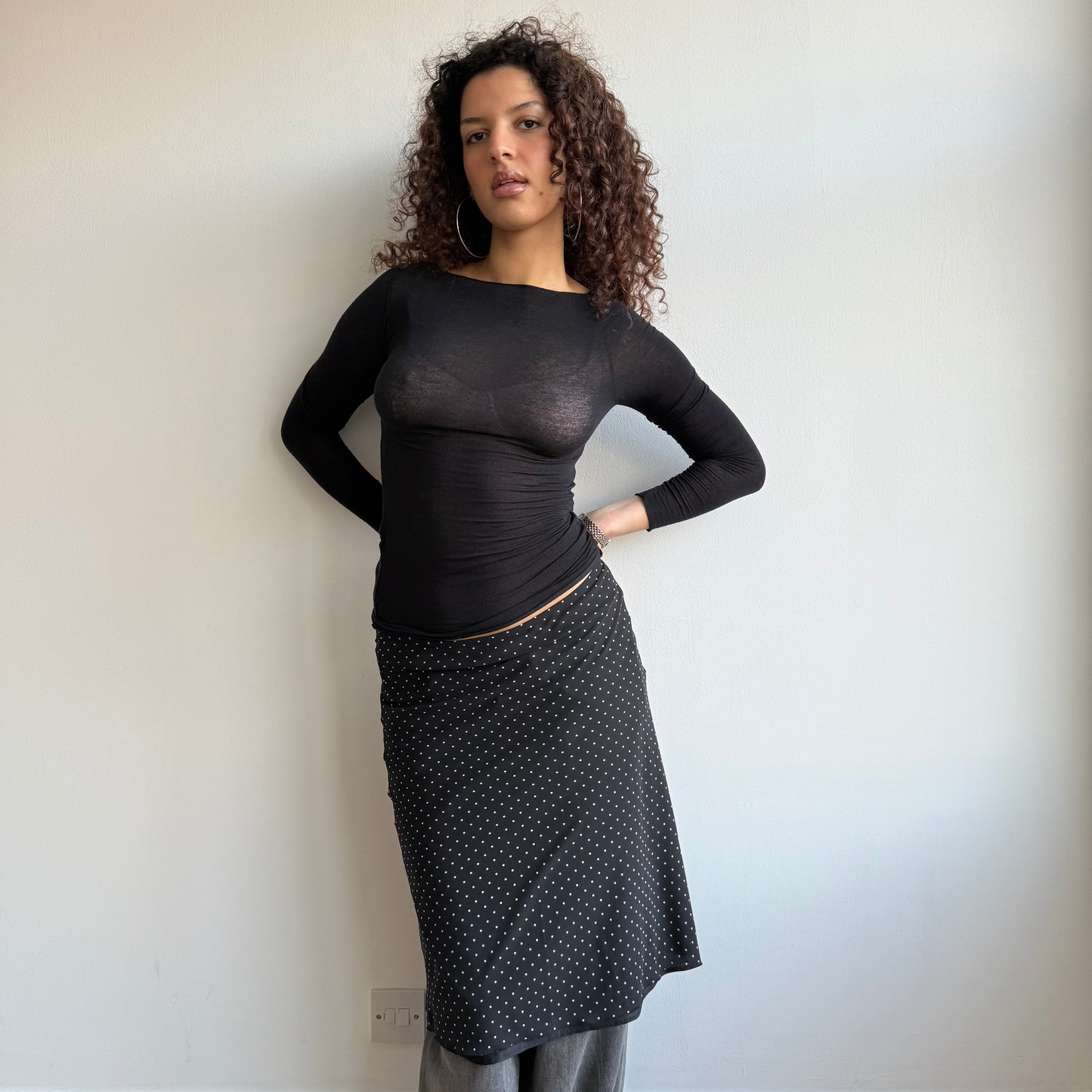 Black polka dot midi skirt - Size M