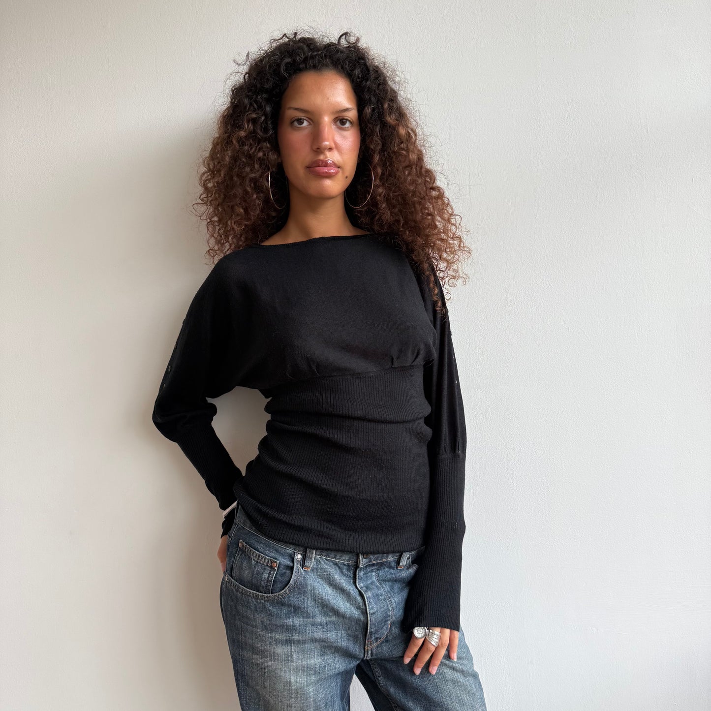 Black slouchy button arm knit - Size S