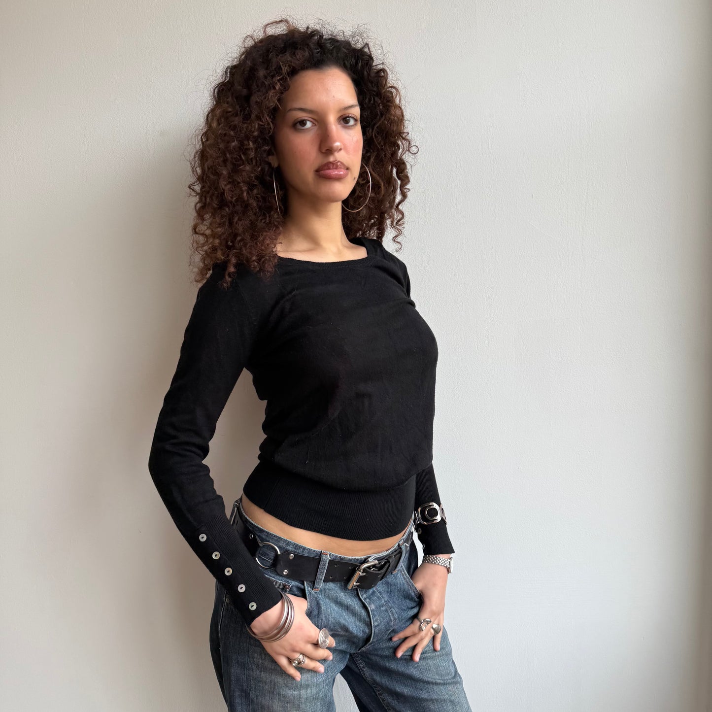 Black button knit - Size M