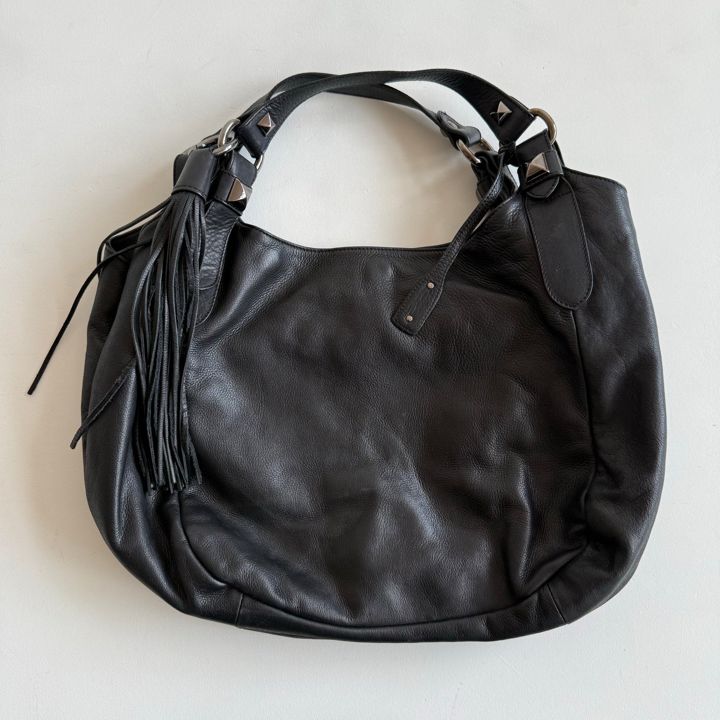 Black leather tassel bag