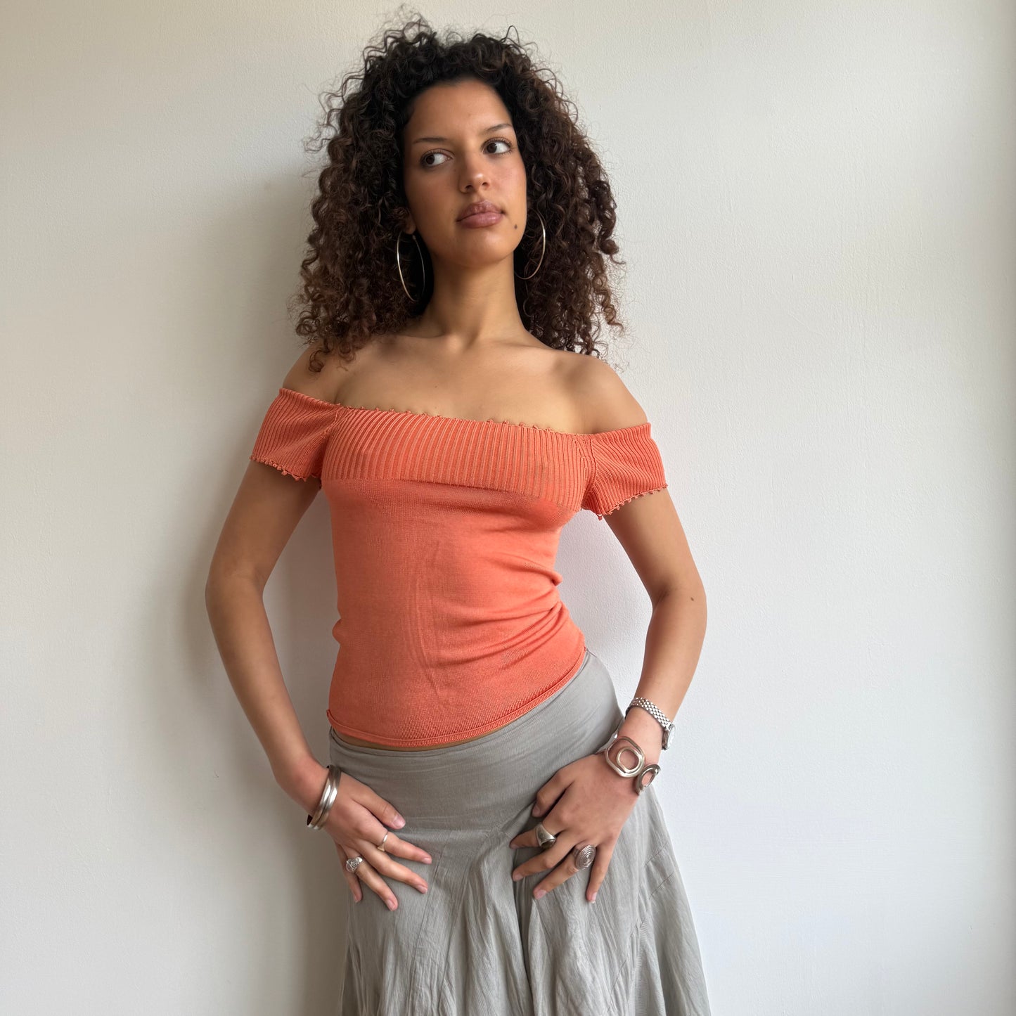 Orange knit bardot top - Size XS