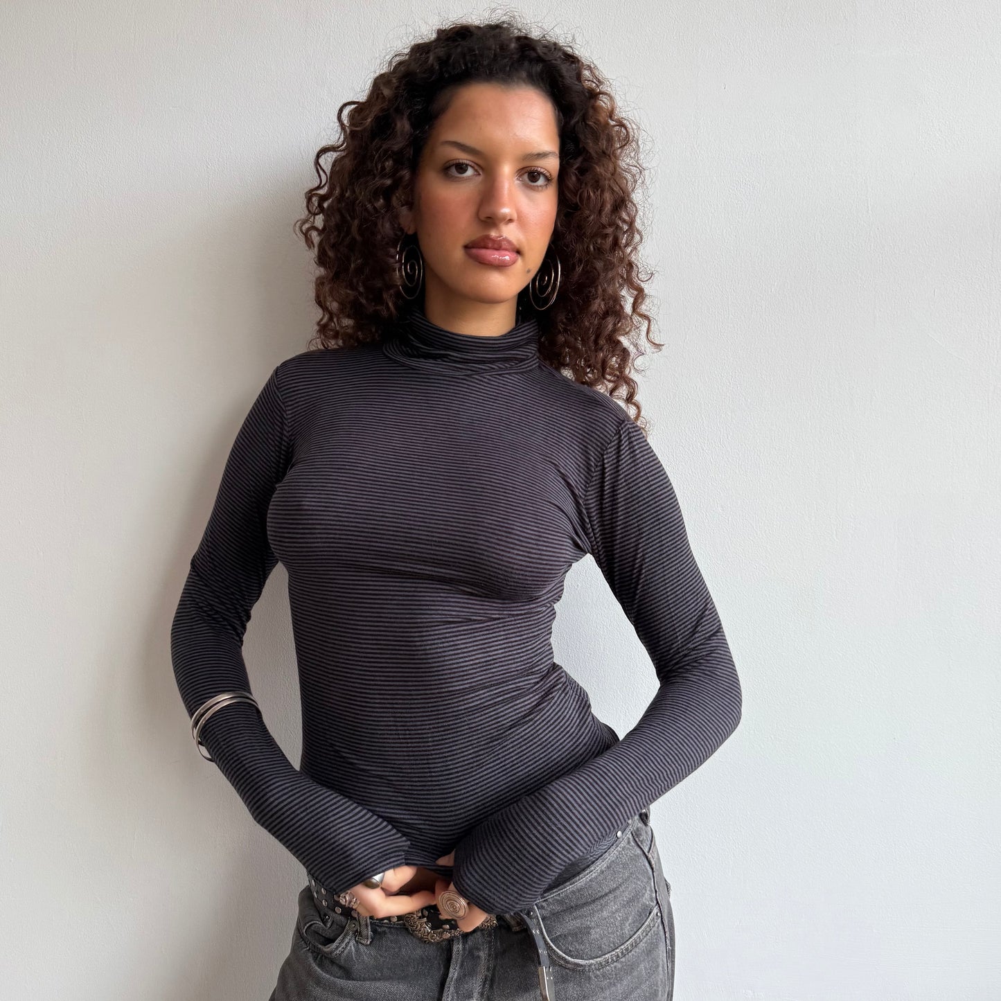 Black and grey striped roll neck - Size S