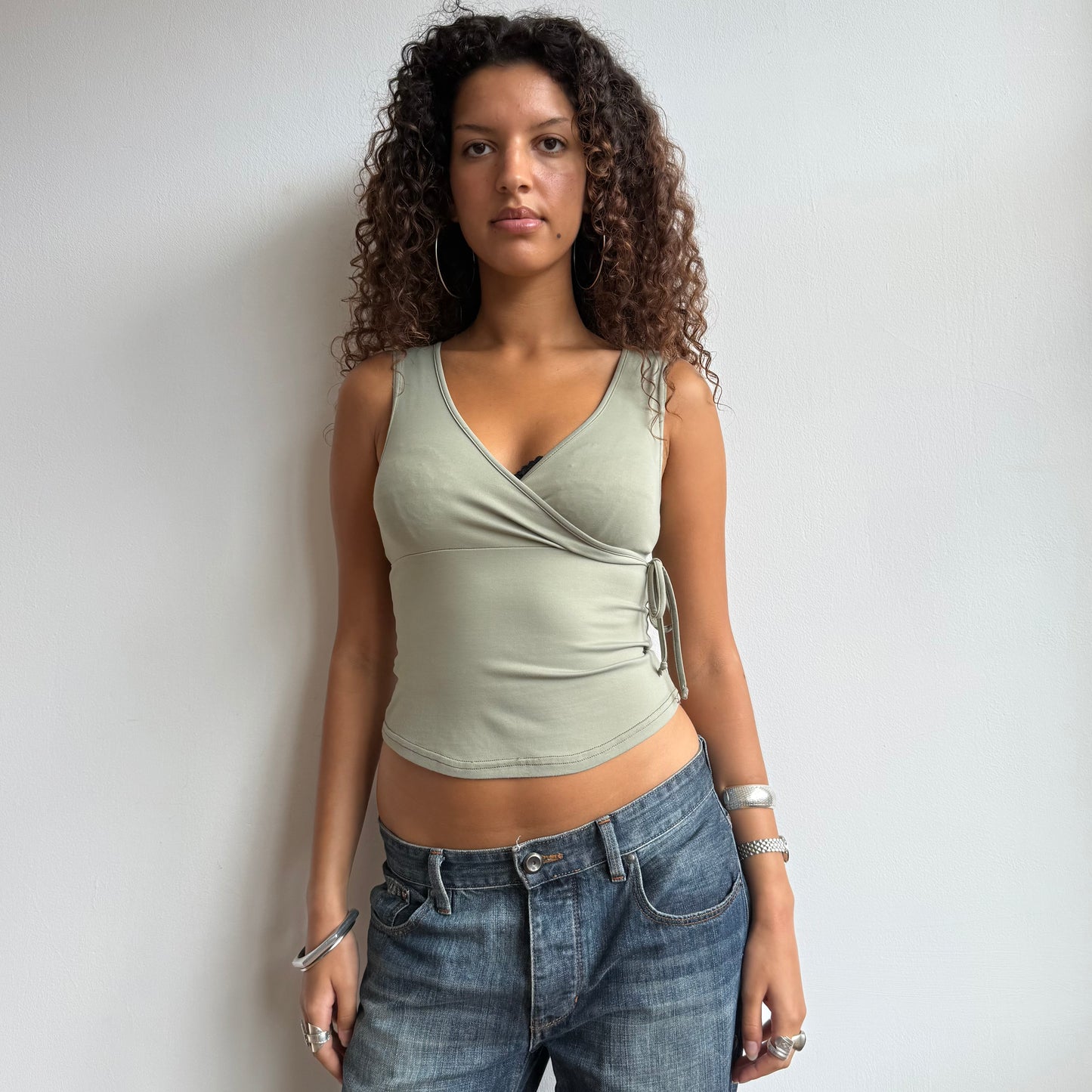 Khaki slinky wrap top - Size S