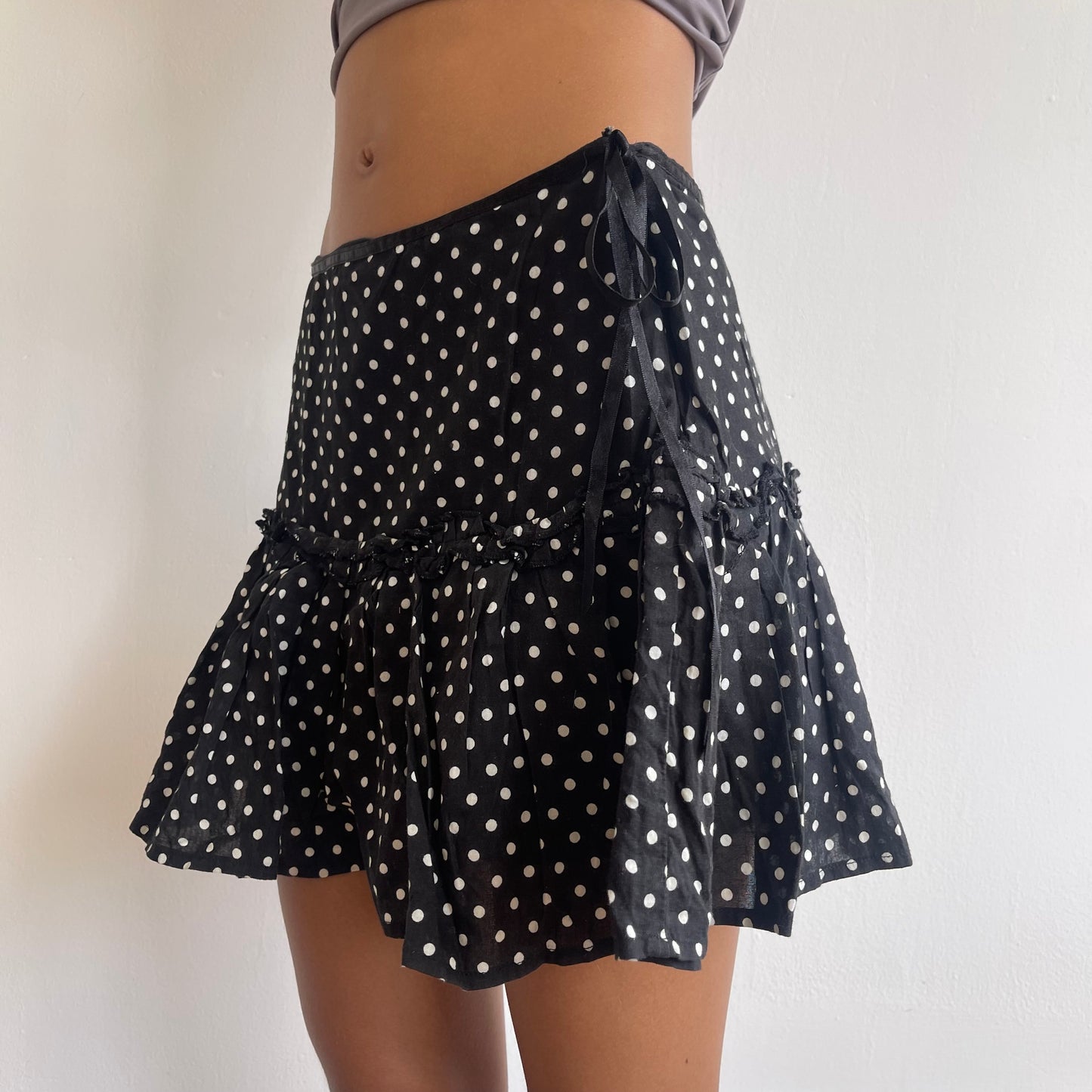 Black polka dot tie side mini skirt - Size XS