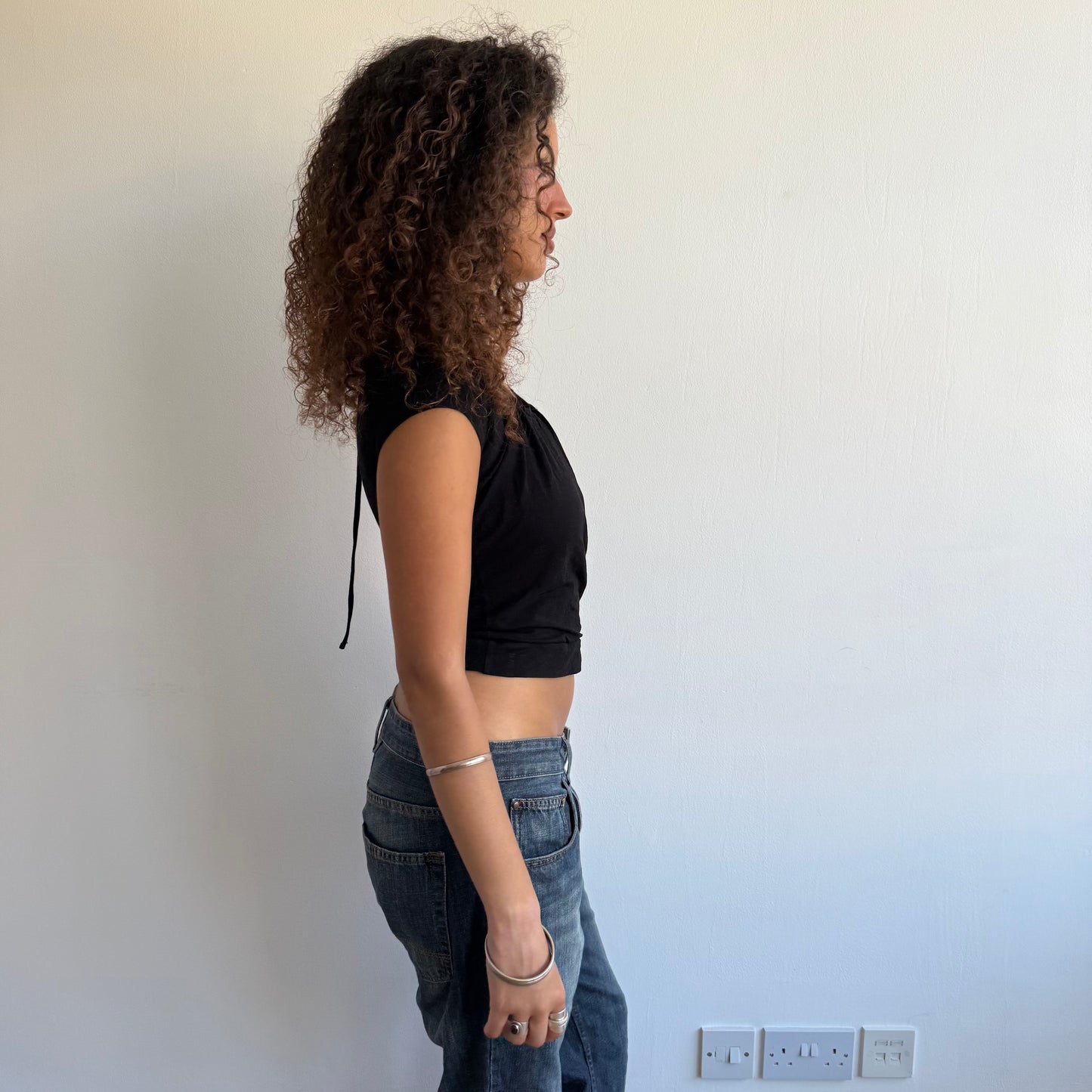 Black double layer wrap halter top - Size S