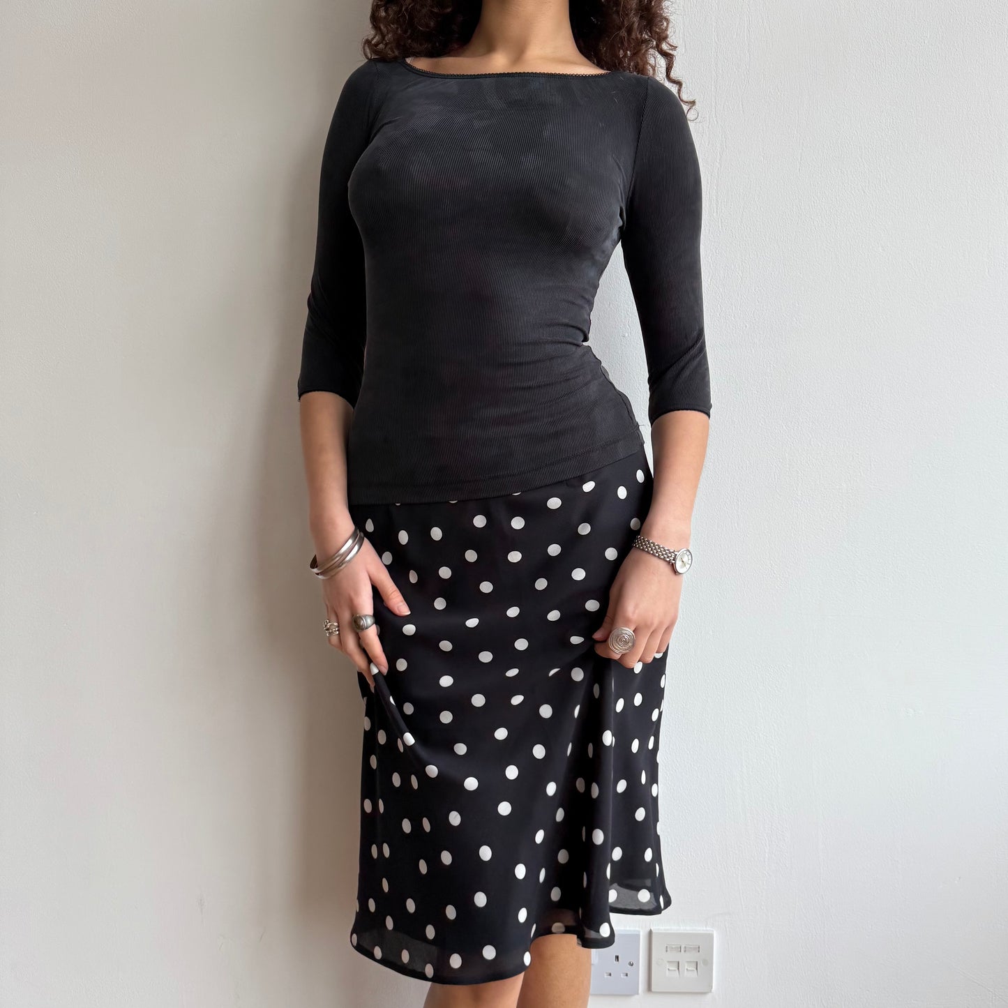 Black polka dot midi skirt - Size M