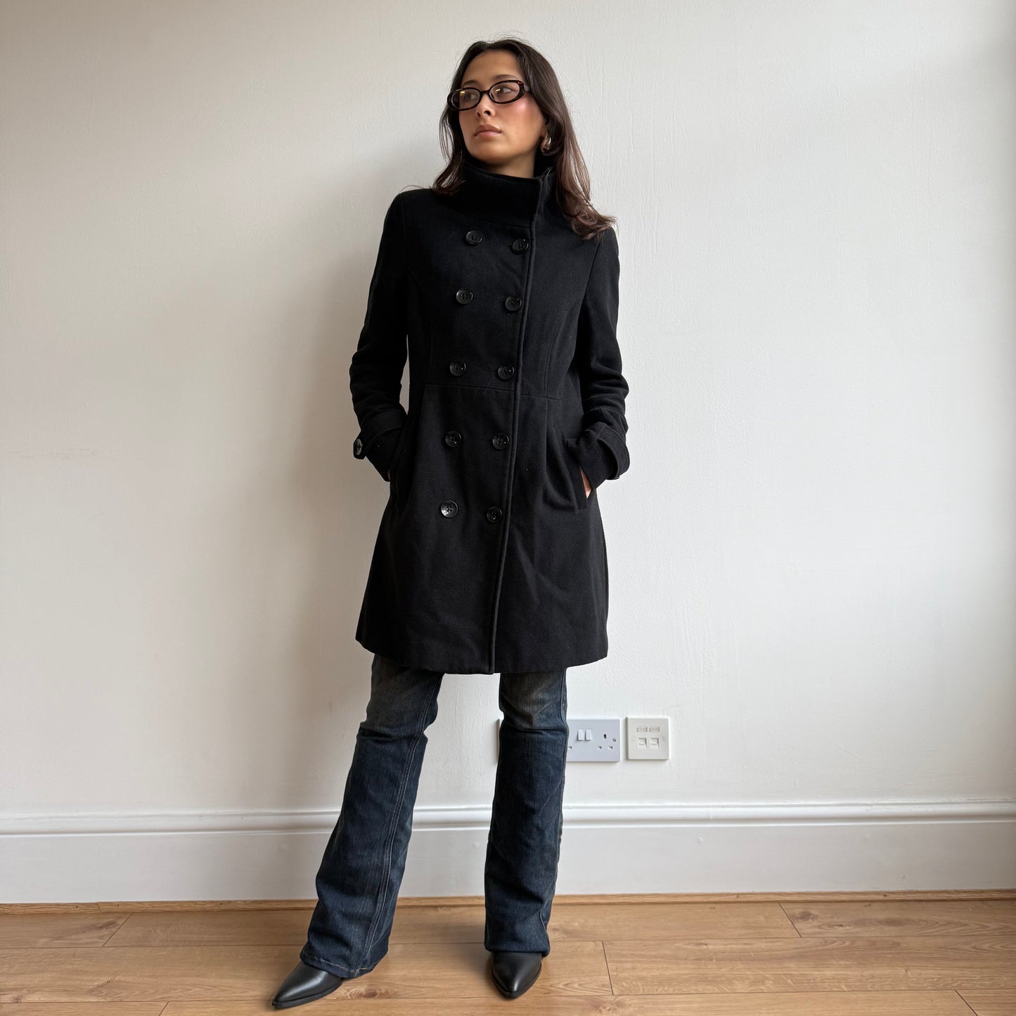 Black double breasted coat - Size S