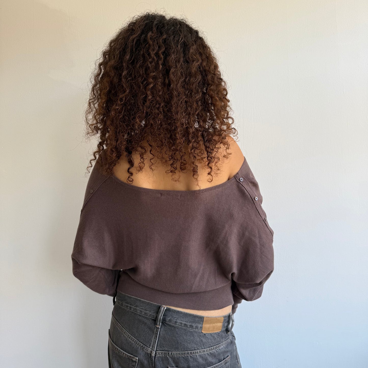 Brown slouchy button arm knit - Size S/M