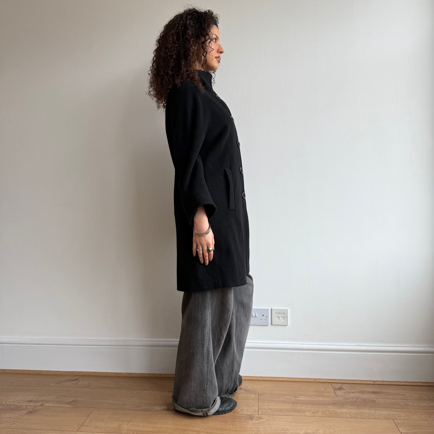Black long wool coat - Size S/M