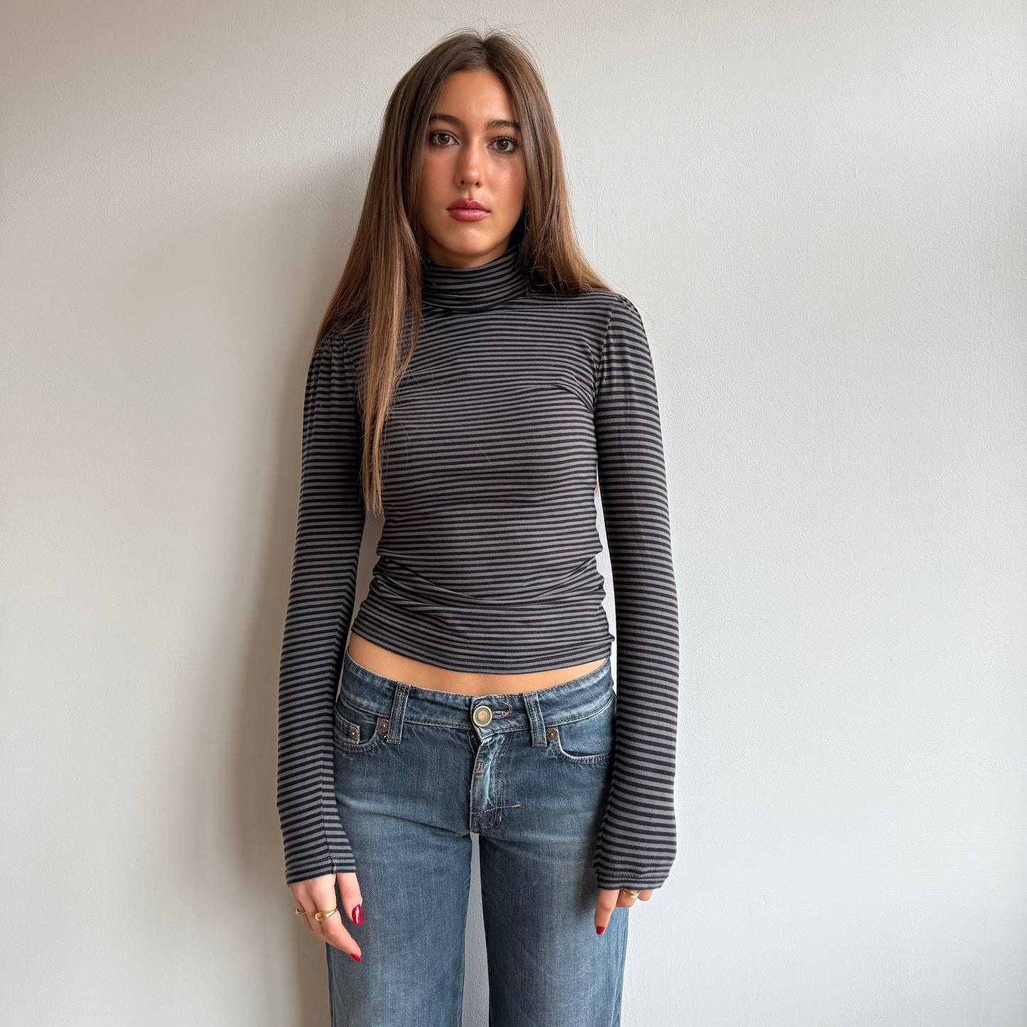 Grey and black stripe roll neck - Size S