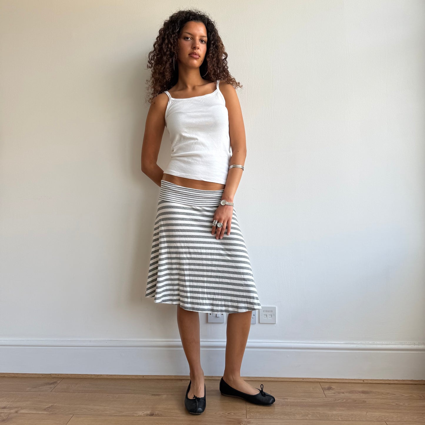 Grey striped midi skirt - Size L