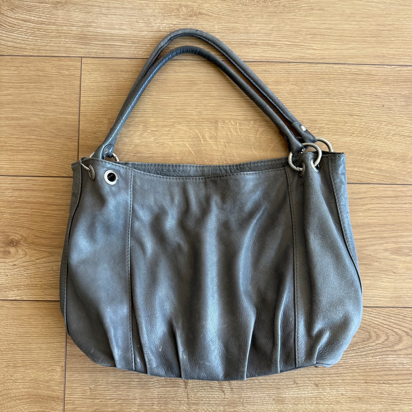 Grey leather slouchy bag