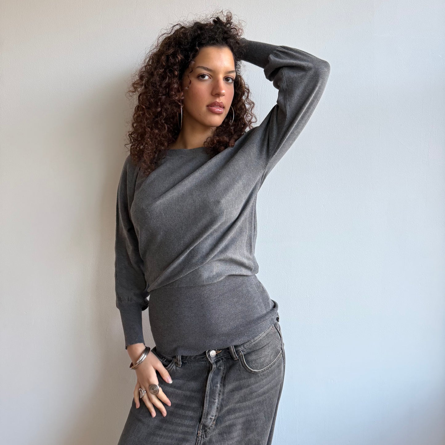 Grey slouchy knit jumper - Size S/M