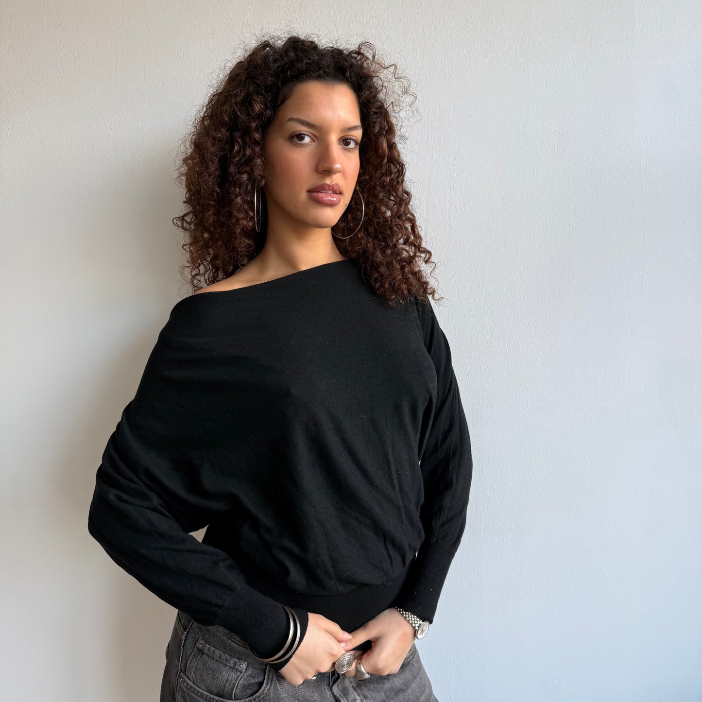 Black slouchy knit jumper - Size S