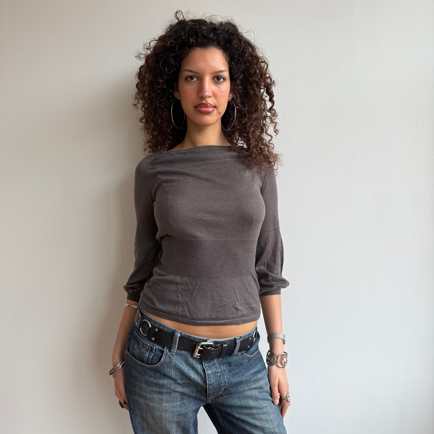 Brown 3/4 sleeve knit - Size S