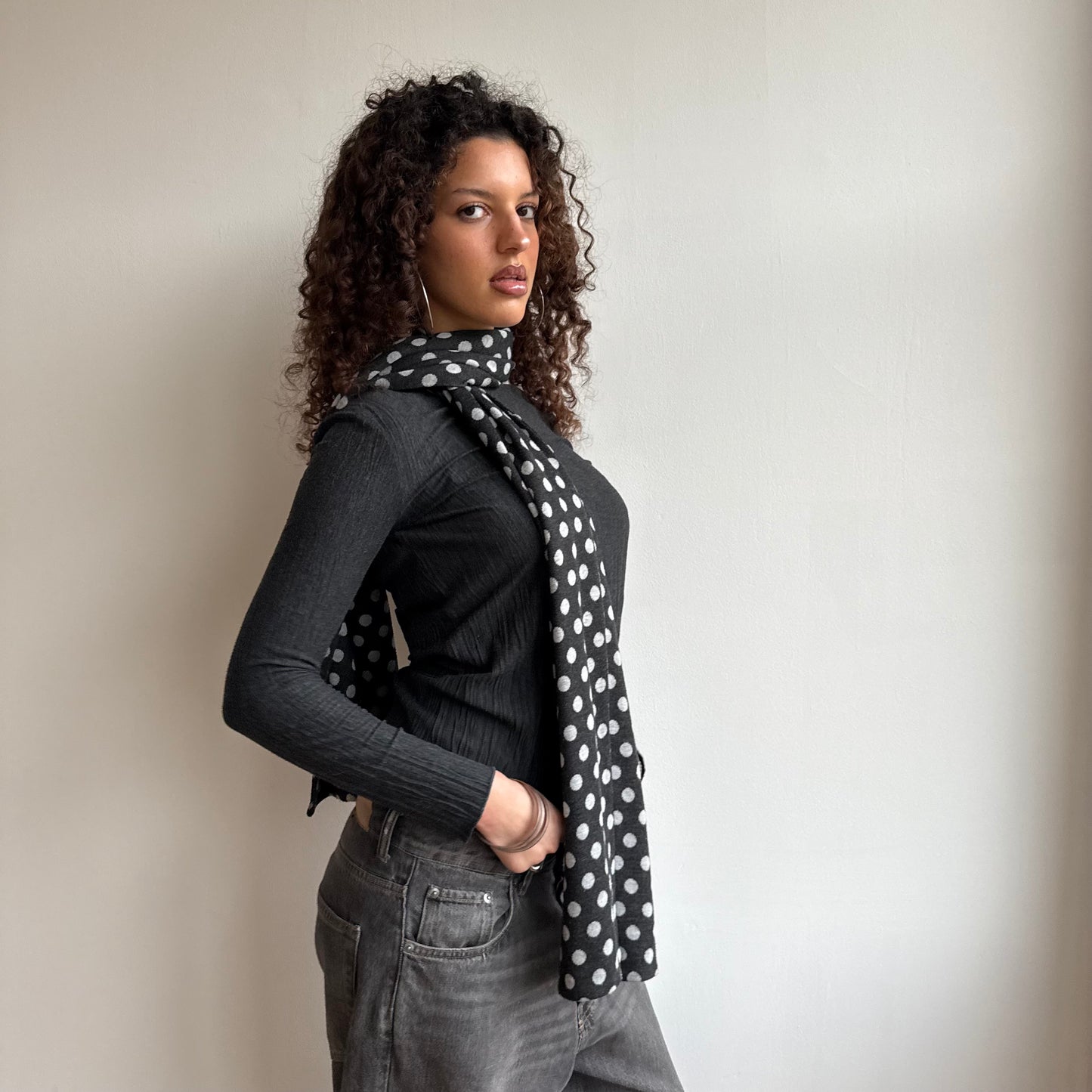 Dark grey polka dot scarf