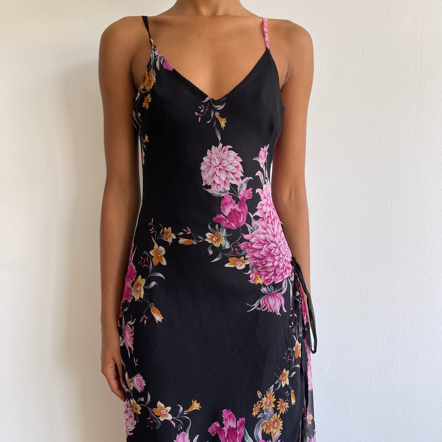 Black and purple floral midi dress - Size S