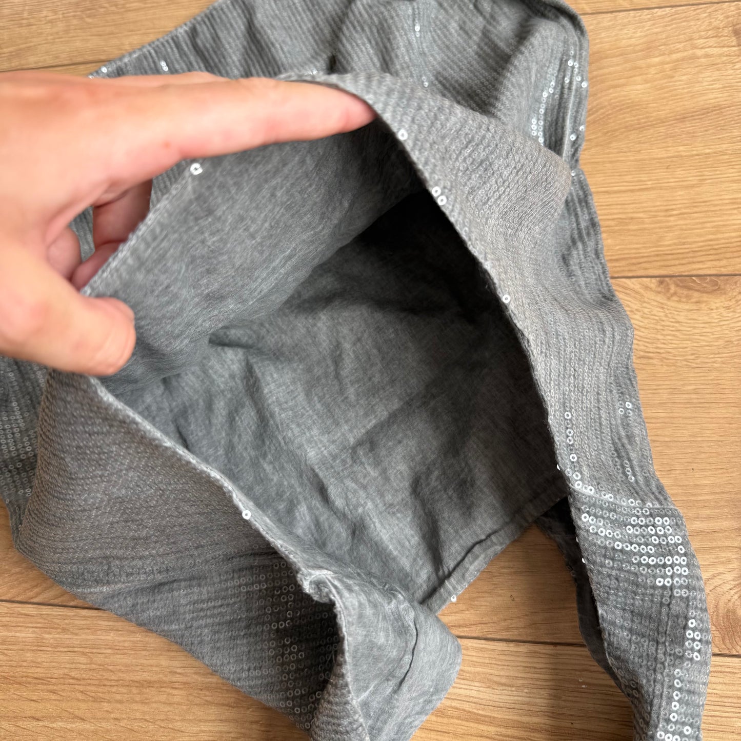 Grey sequin tote bag