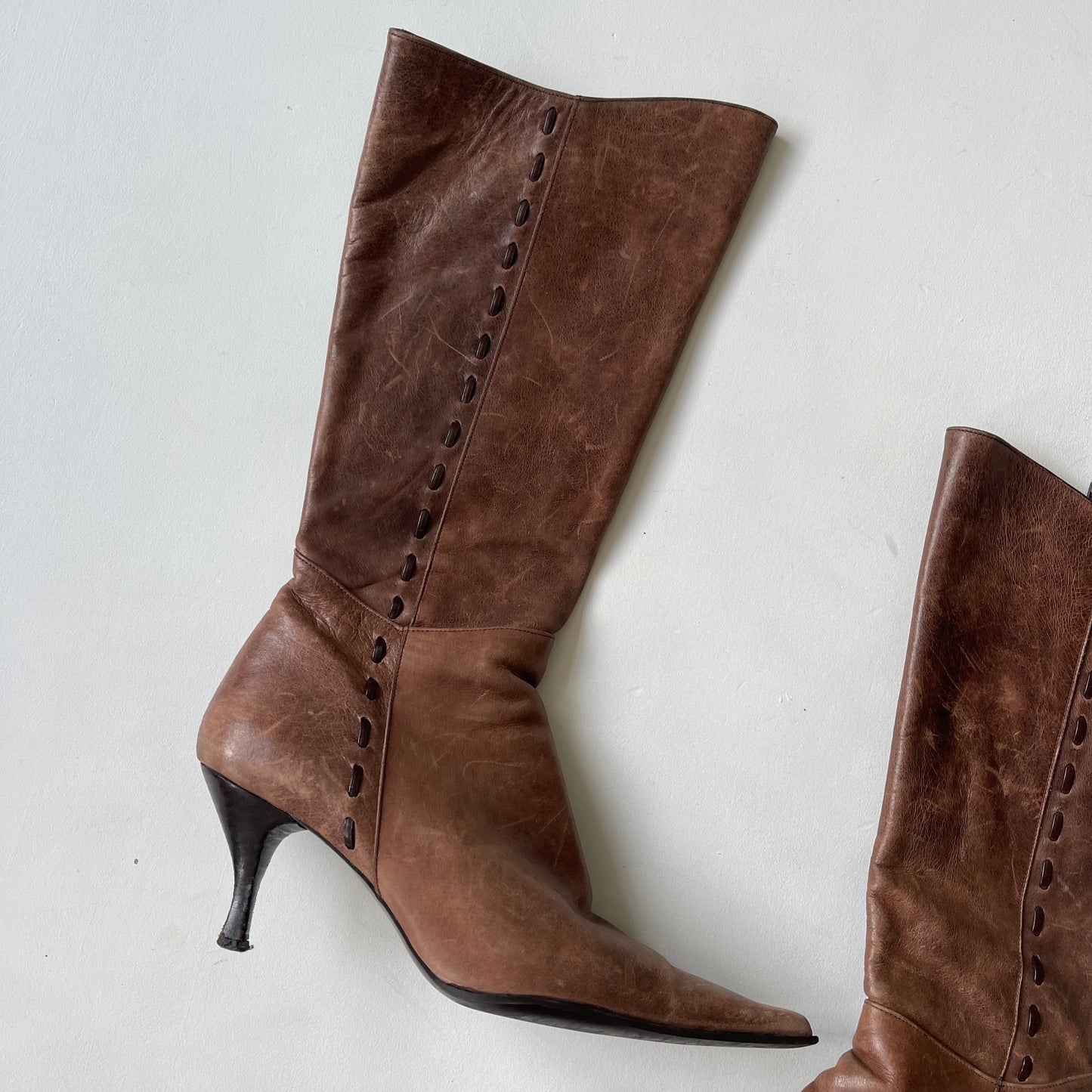 Brown leather stitch boots - Size UK6