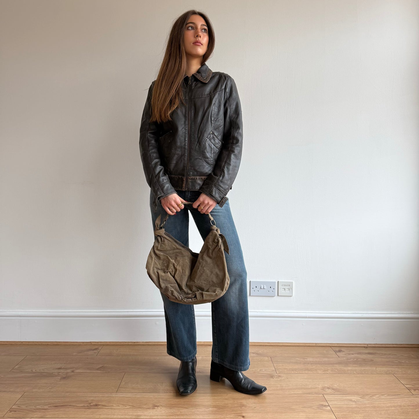 FREE - Khaki suede handbag