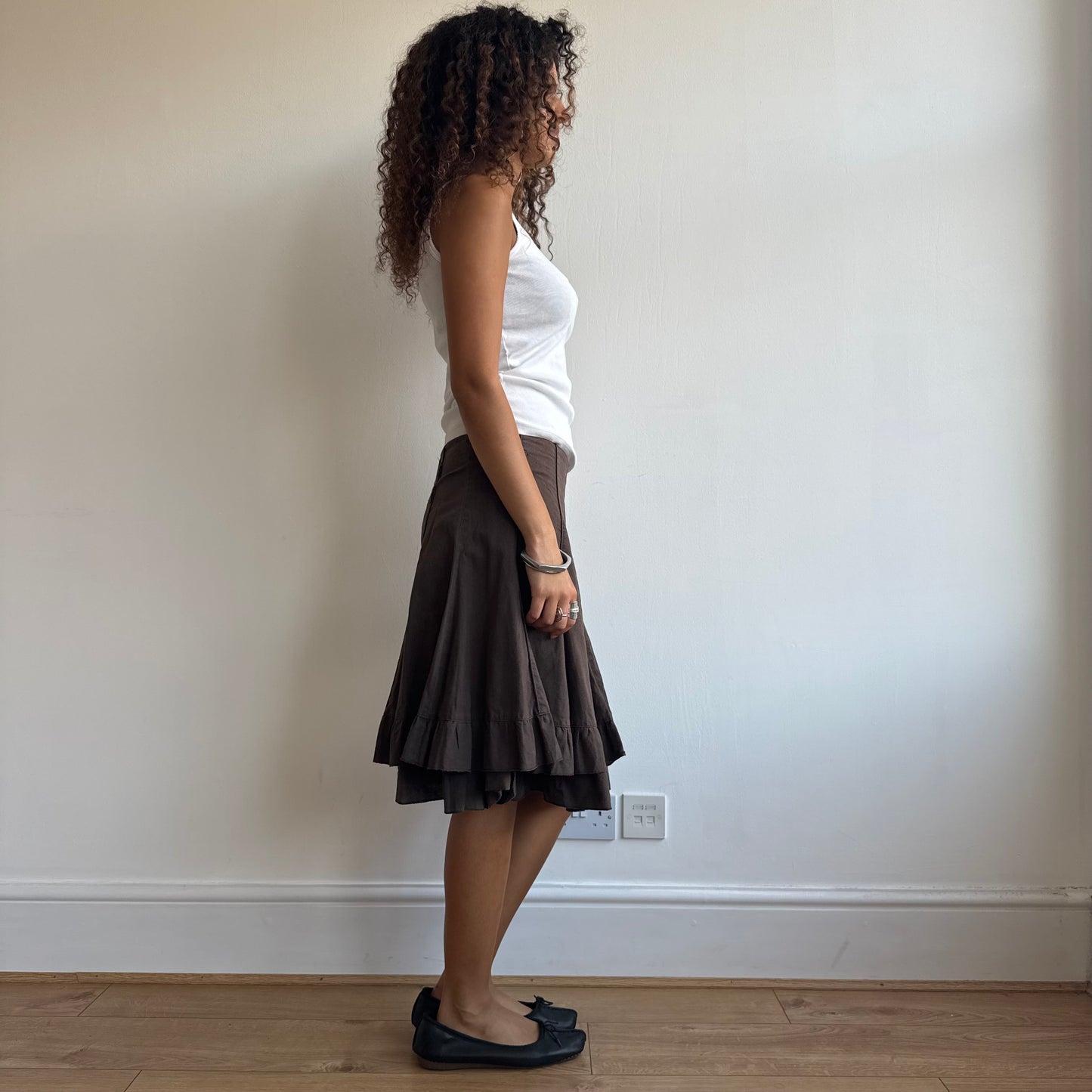 Brown linen ruffle skirt - Size S