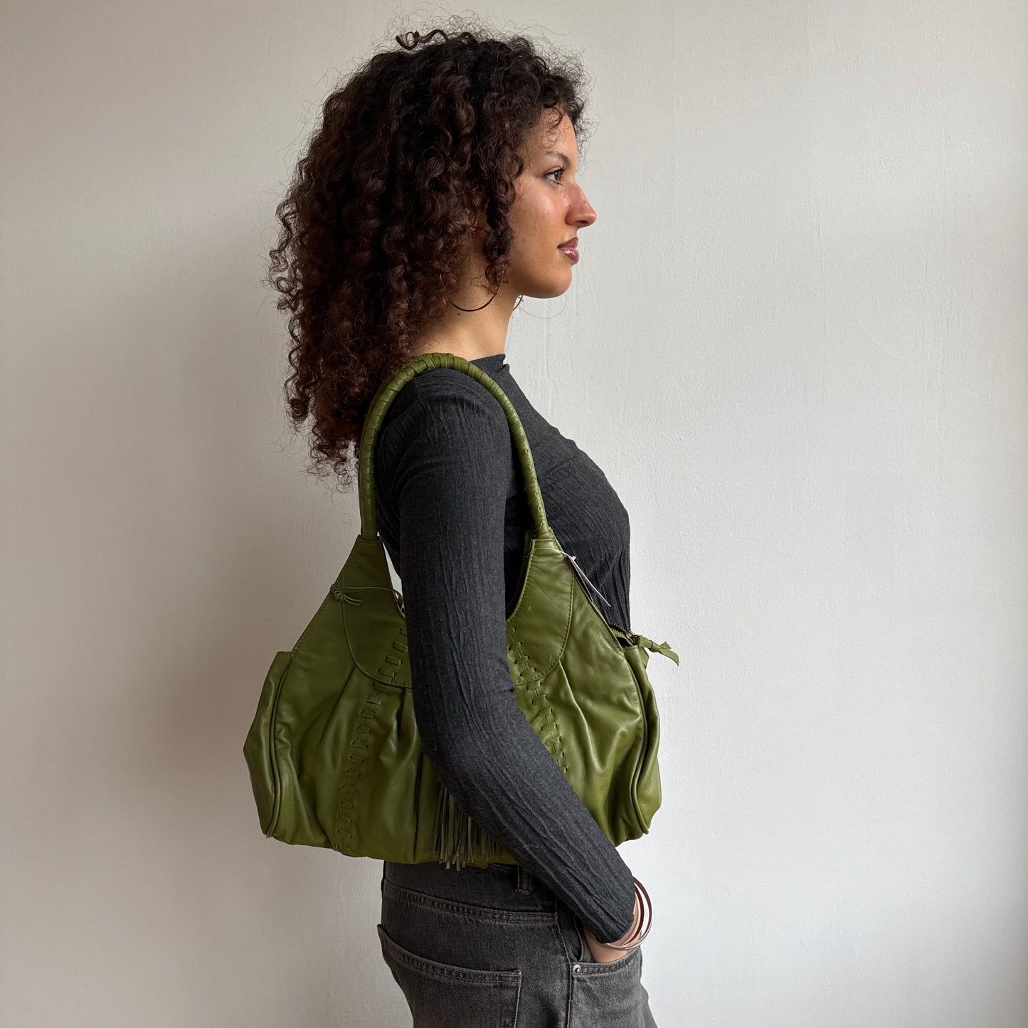 Green leather bag BWT