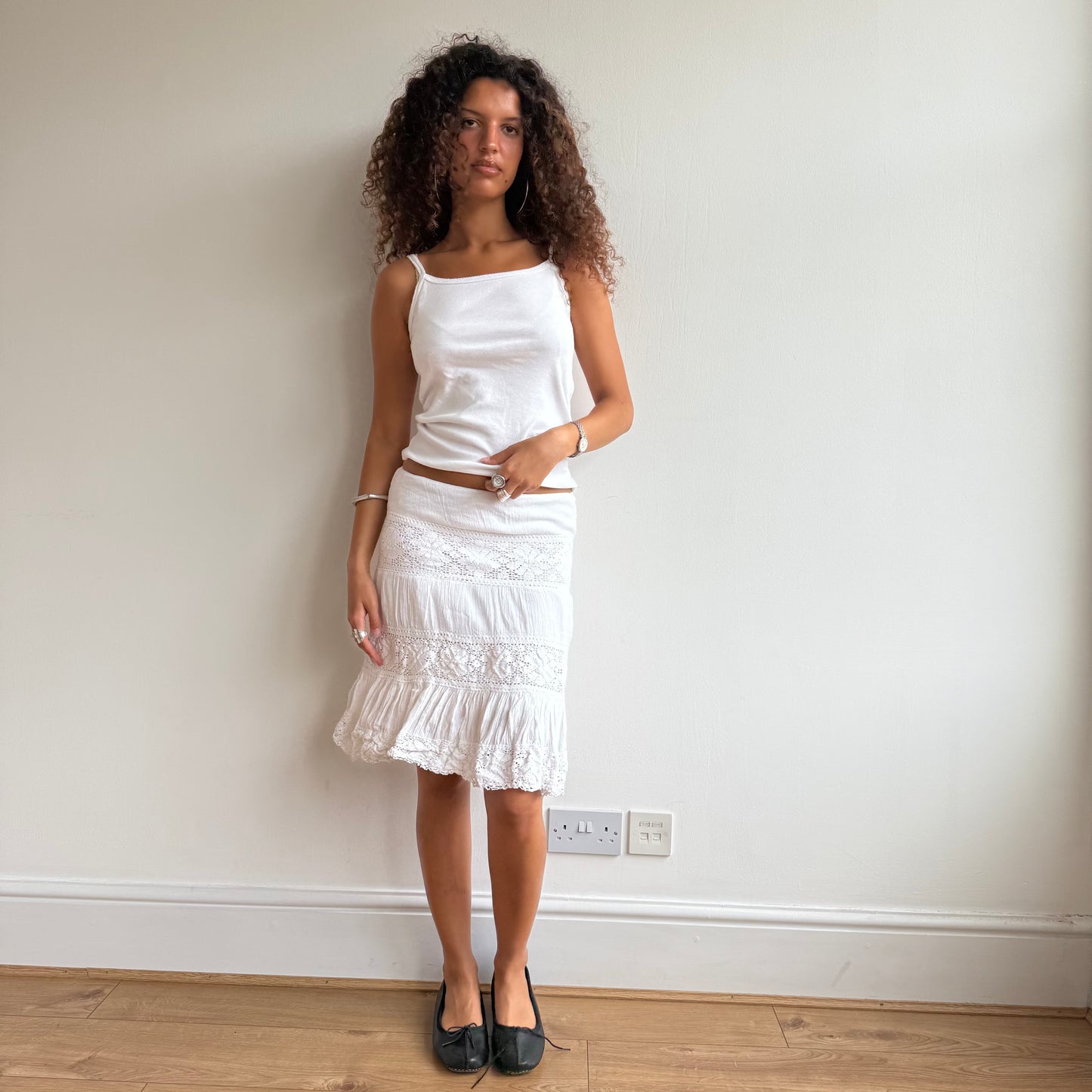 White broderie midi skirt - Size S