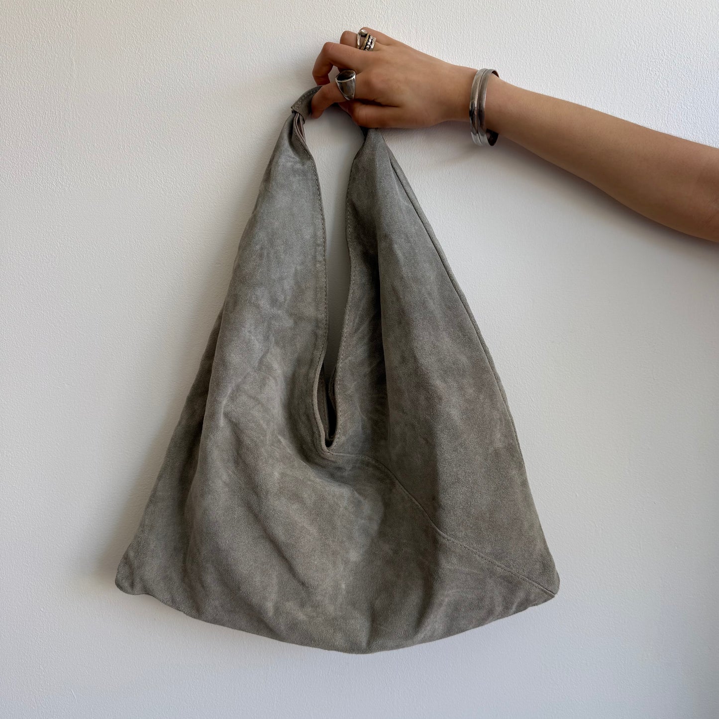 Khaki suede hobo bag
