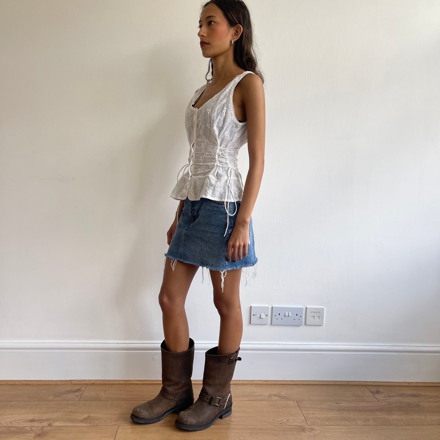 White tie side milkmaid top - Size XS/S