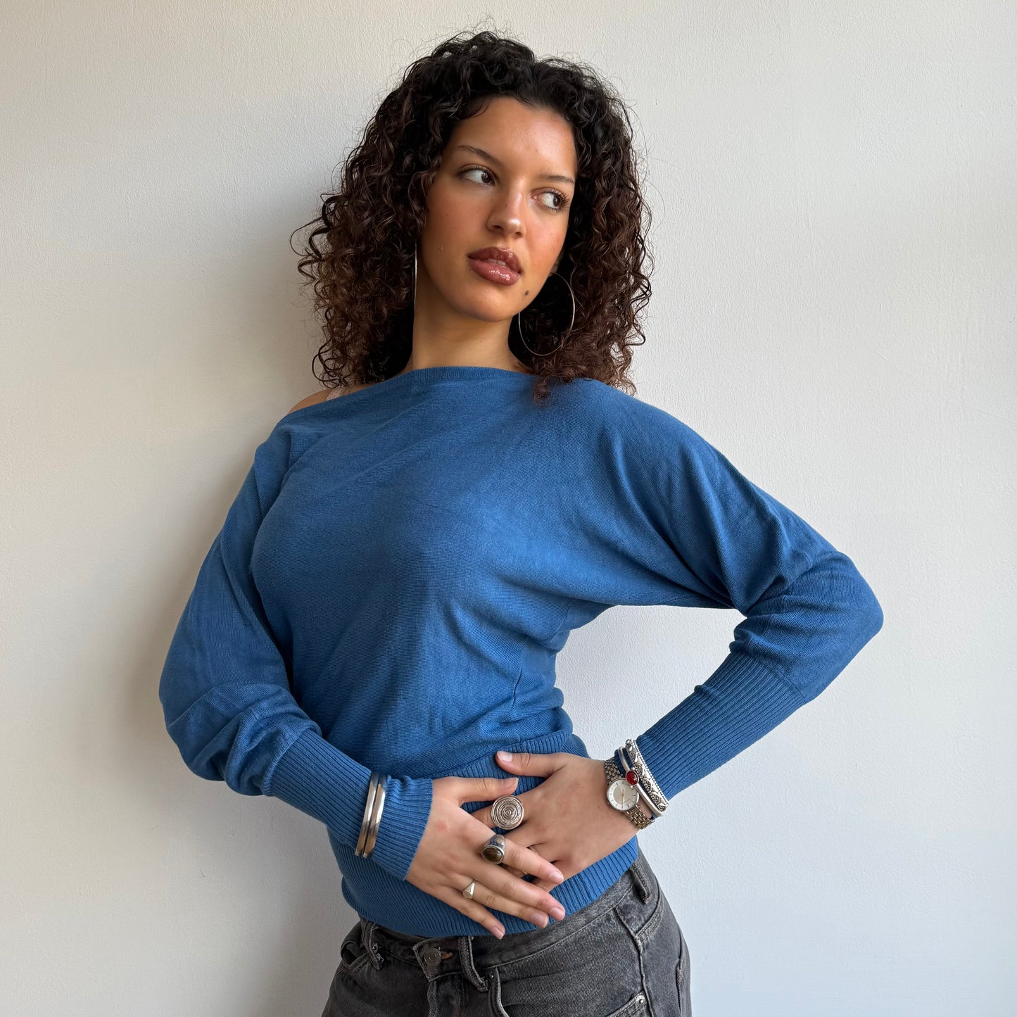 Blue slouchy knit jumper - Size S-M