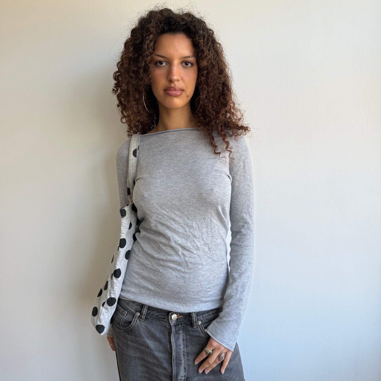 Grey polka dot tote bag