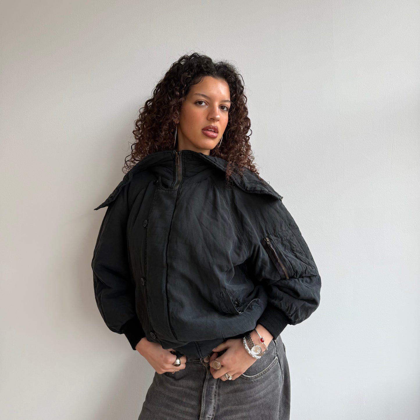 Black silk bomber jacket - Size M